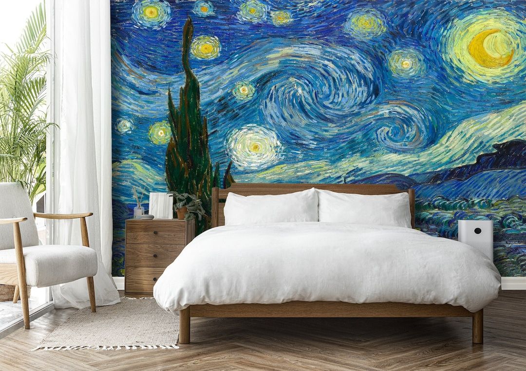 1080x763 Bedroom Wallpaper Mural Van Gogh Starry Night Peel and Stick