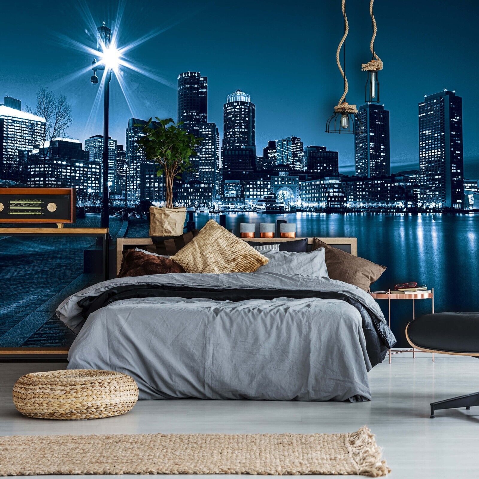 1600x1600 Living room mural wallpaper 144x100inch bedroom Night city skyline decor city
