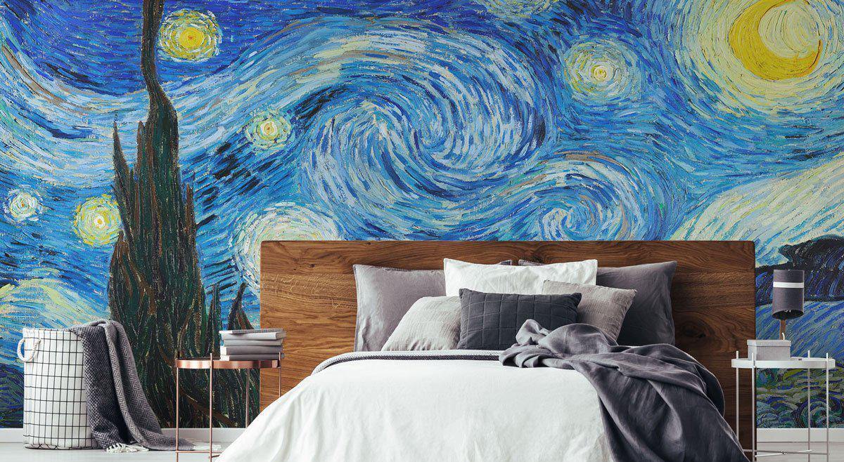 1200x658 Van Gogh Starry Night Mural Wallpaper. Vintage Painting Walpaper