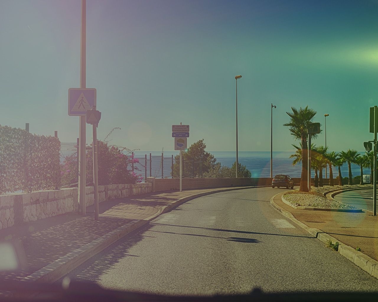 1280x1024 wallpaper for desktop, laptop. car drive seaside nature beach city dark flare