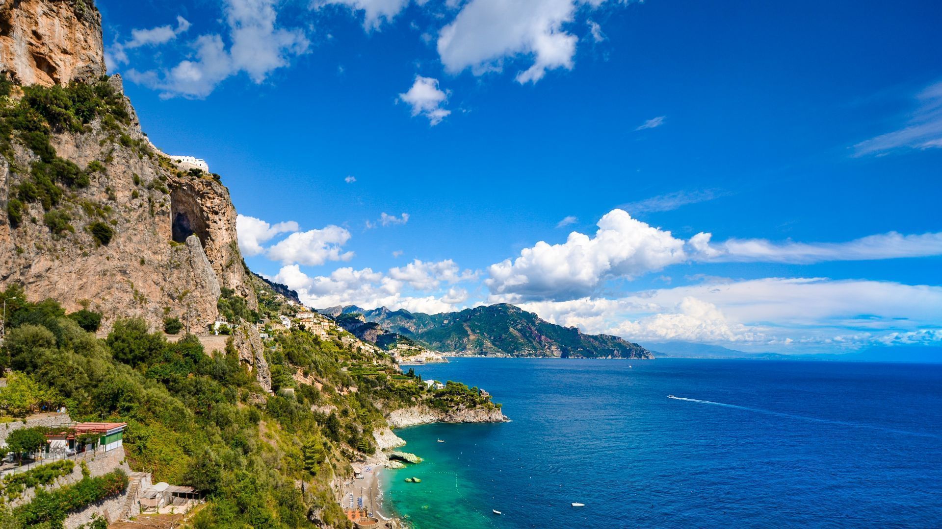 1920x1080 Desktop Wallpaper Mountains, Beach, Coastal City, Amalfi, Town, City, HD Image, Picture, Background, 66da83