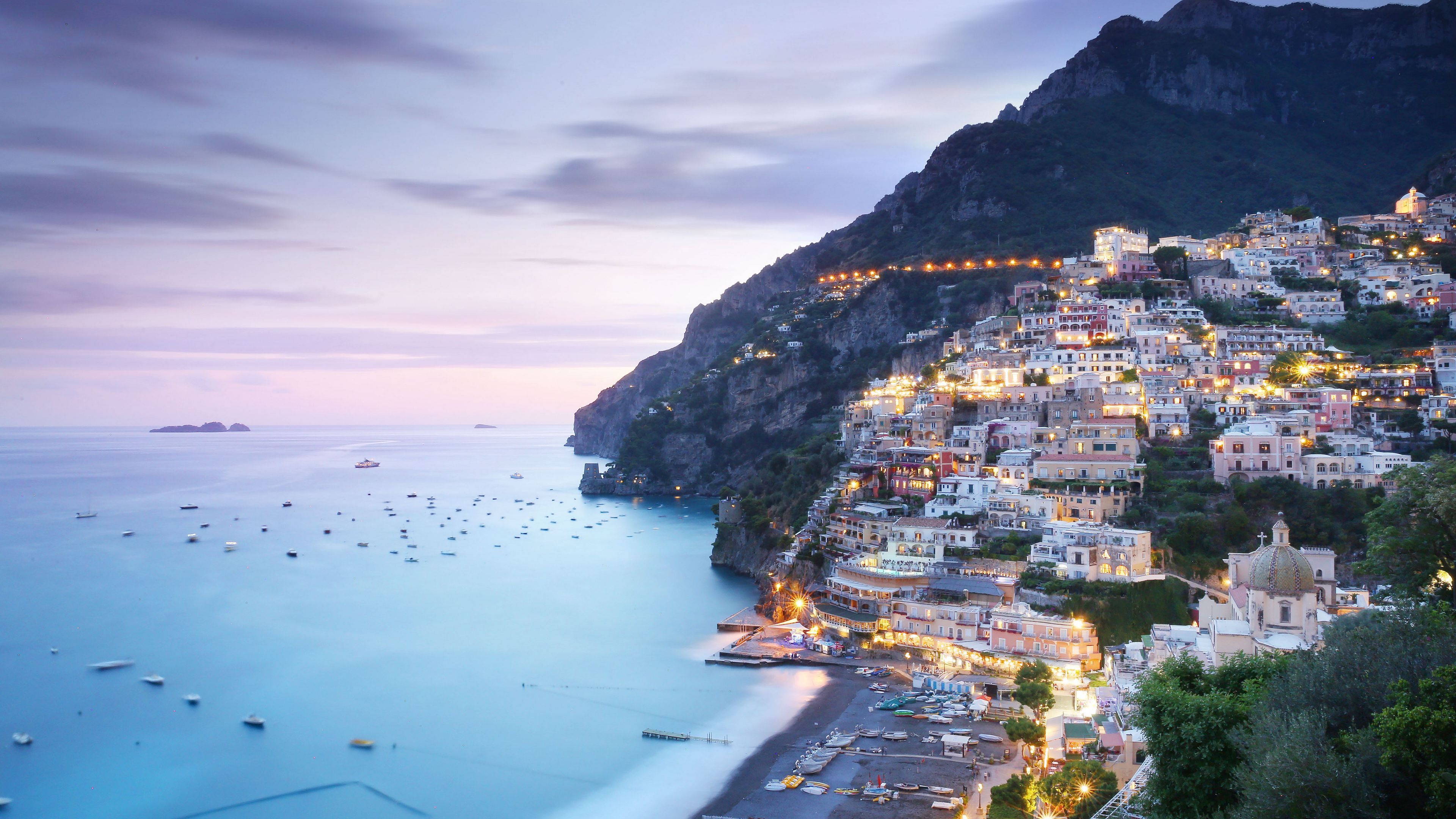 3840x2160 Wallpaper / city, mountain, coast, buildings, beach, 4k free download