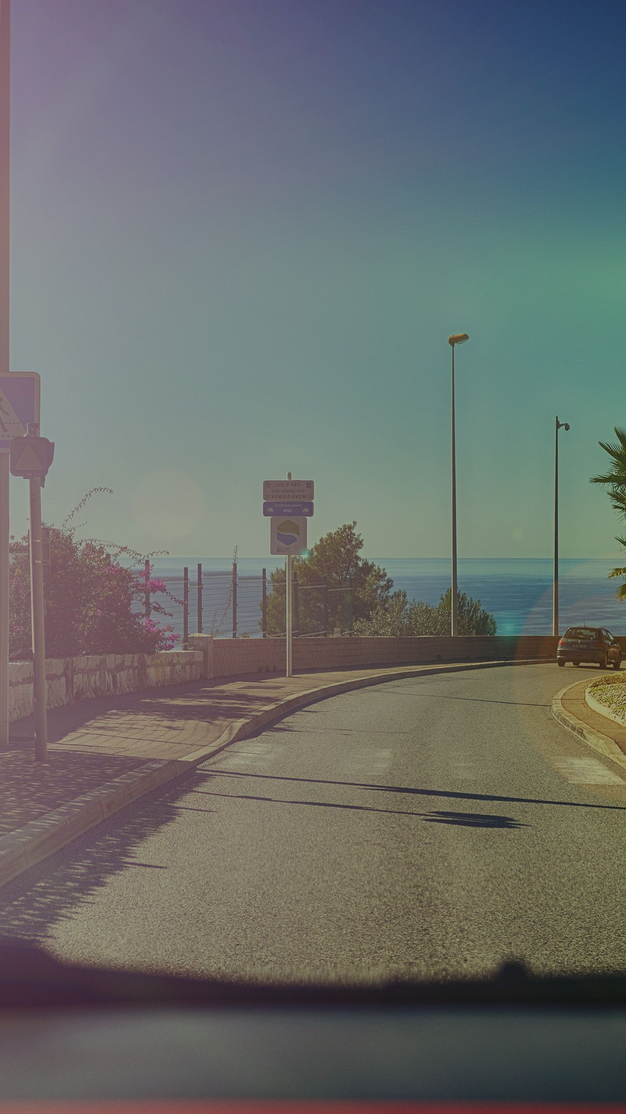 1242x2208 iPhone X wallpaper. car drive seaside nature beach city dark flare