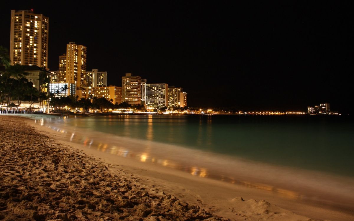 1200x750 Wallpaper People on Beach During Night Time, Background Free Image