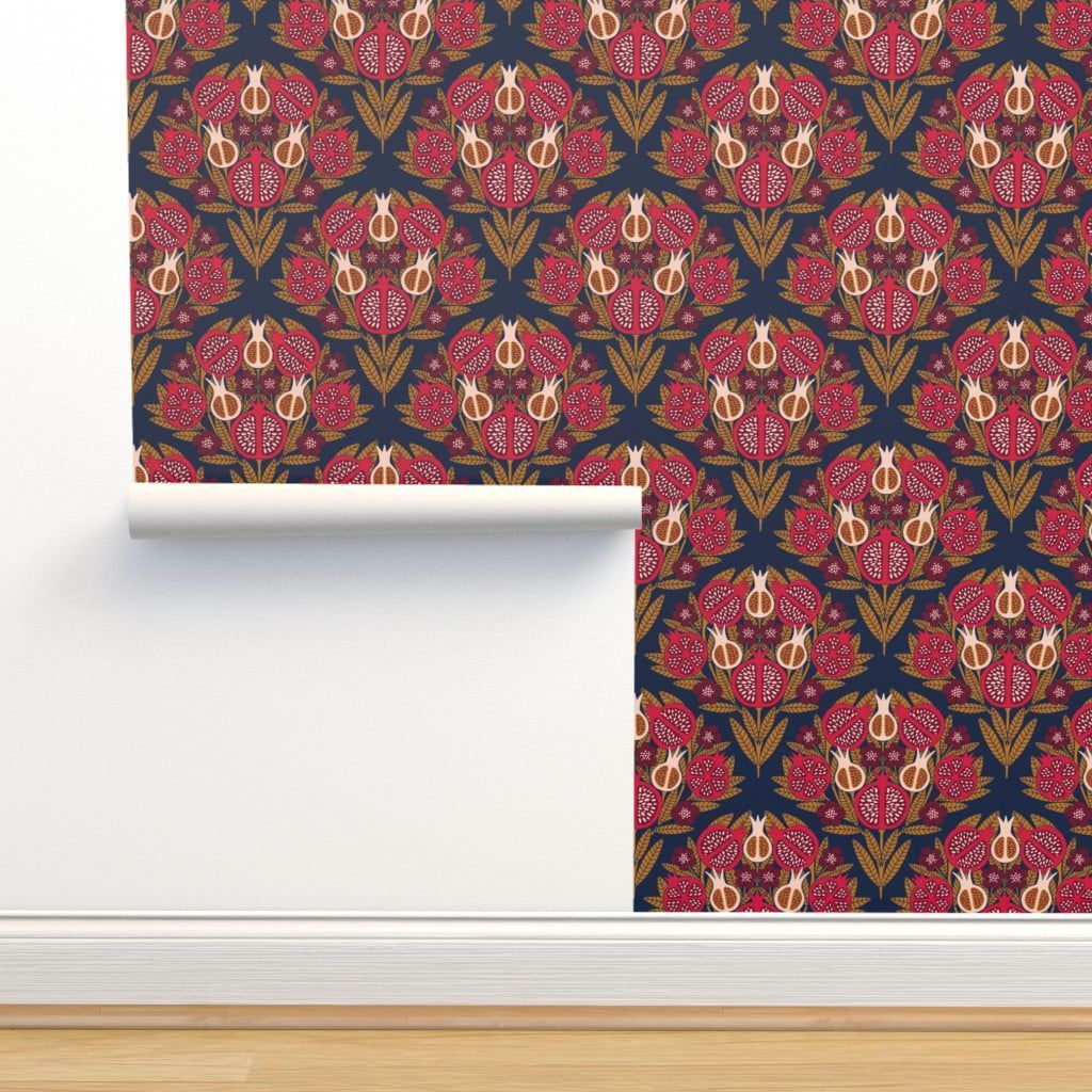 1024x1024 Peel & Stick Wallpaper 9ft x 2ft Blue Gold Rose Maroon Custom Removable Wallpaper
