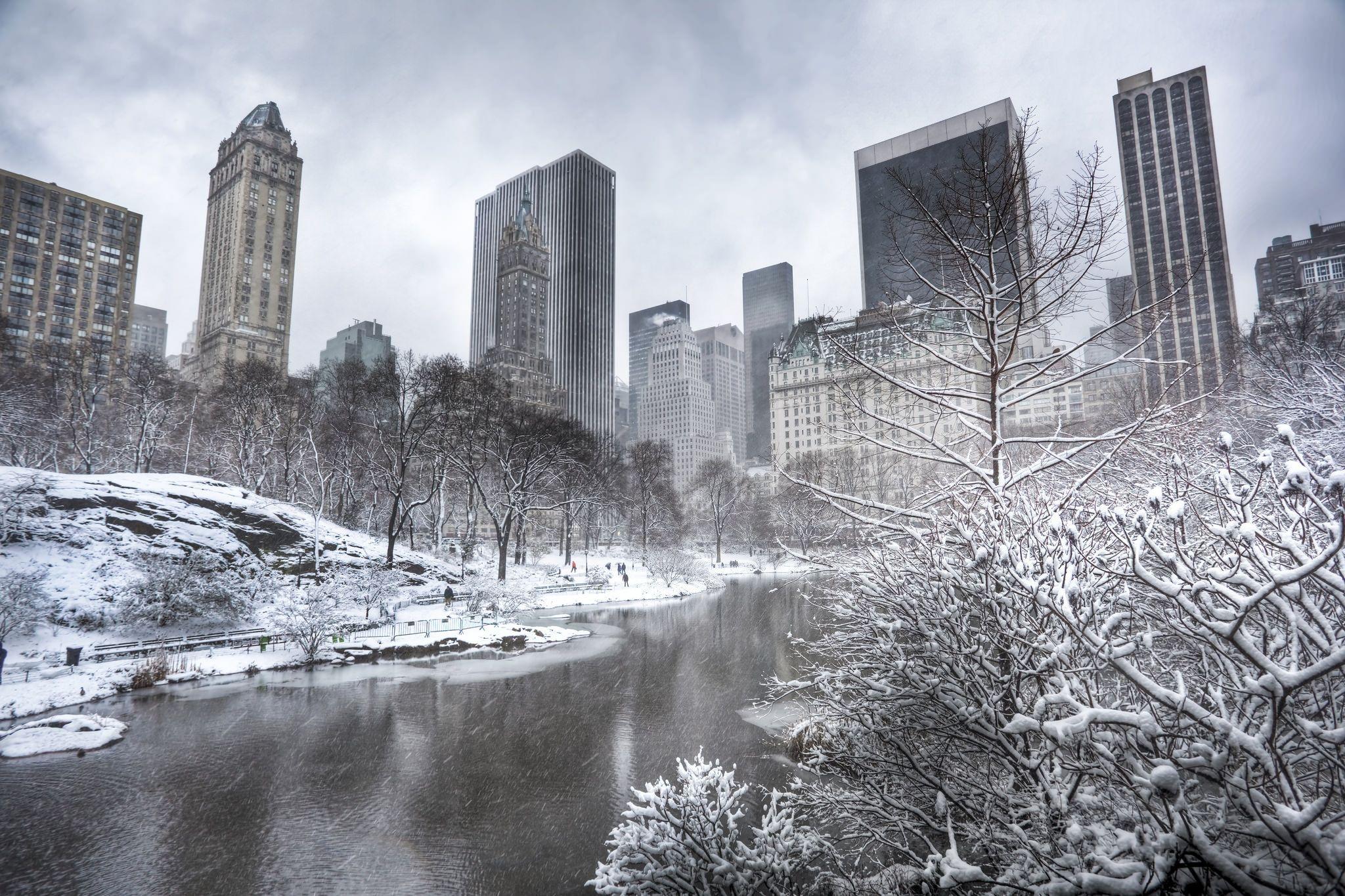 2048x1365 Wallpaper Central Park, winter, Manhattan, trees, skyscrapers, New