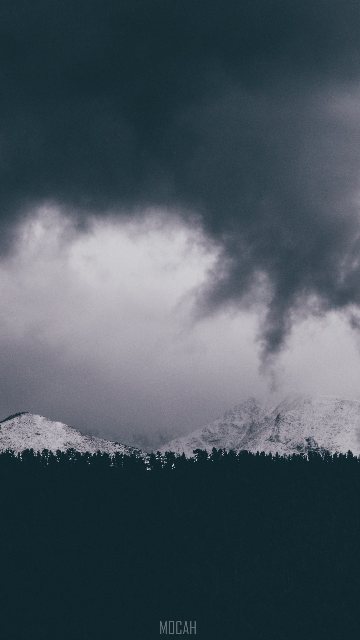 1440x2560 a bleak shot of white mountains over a dark treeline on a cloudy day, reaching fingers, LG V10 wallpaper hd, 1440x2560 Gallery HD Wallpaper