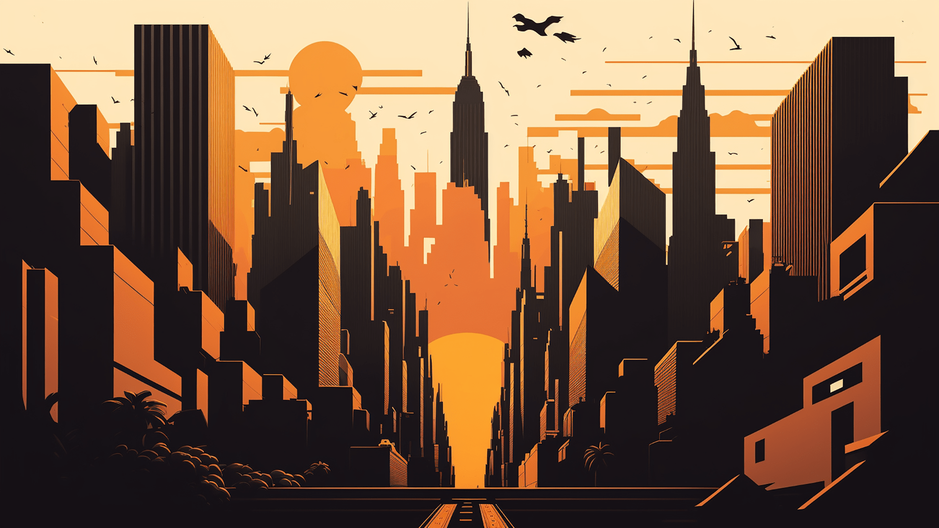 1920x1080 City ​​silhouette Desolate Background, Silhouette, Bleak, Flat Background Image And Wallpaper for Free Download