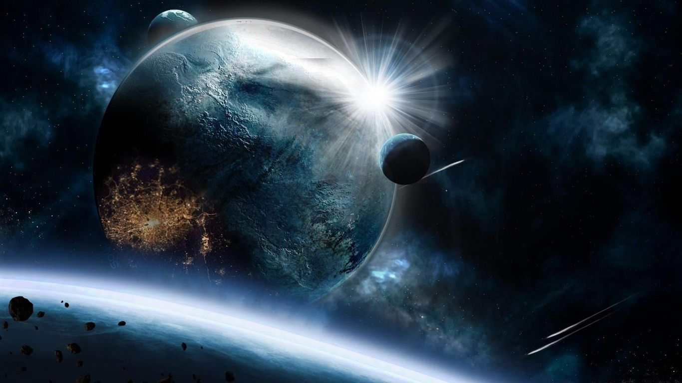1366x768 Planets Asteroids Speed Impact Explosion Space HD Widescreen Wallpaper