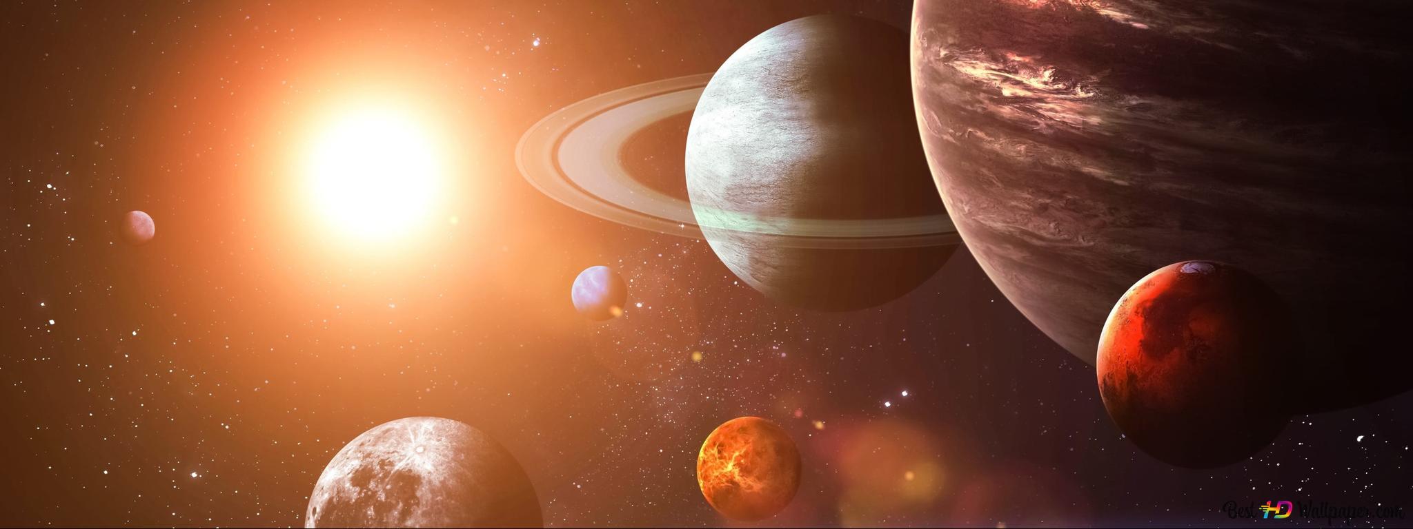 2048x768 Formation of planets illustration 2K wallpaper download