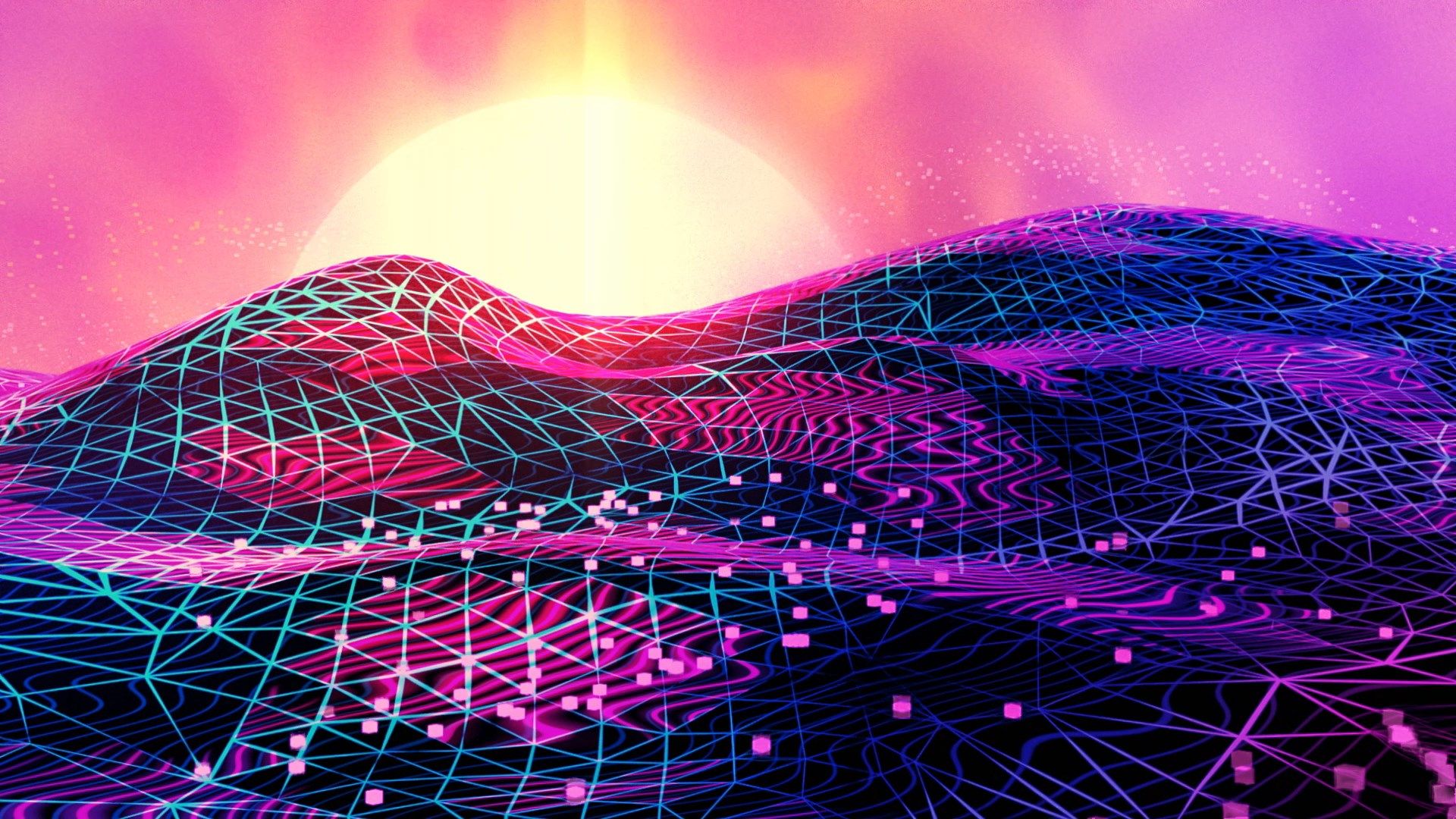 1920x1080 RetroWave DUNES animation (Blender, Krita, After Effects, Davinci Resolve)