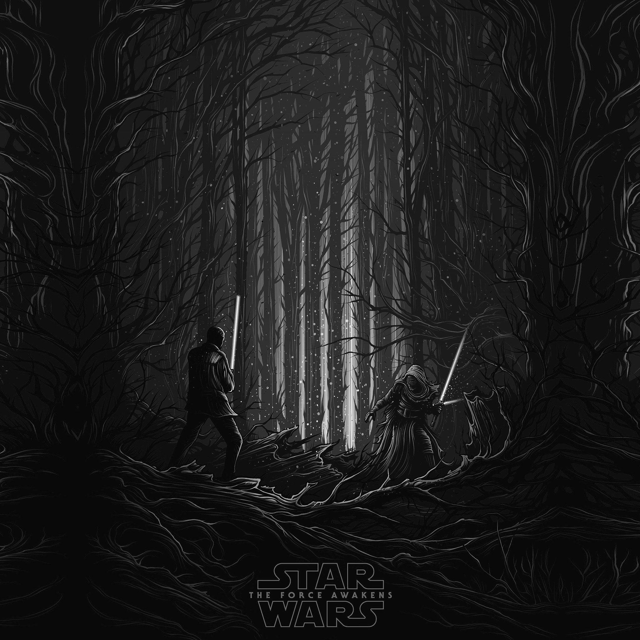 2048x2048 Starwars Illustration Bw Dark Art Film iPad Air Wallpaper Download