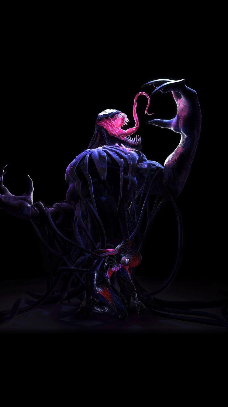 750x1334 Downaload Venom And Iron Spider, Spider Man, Dark, Art Wallpaper