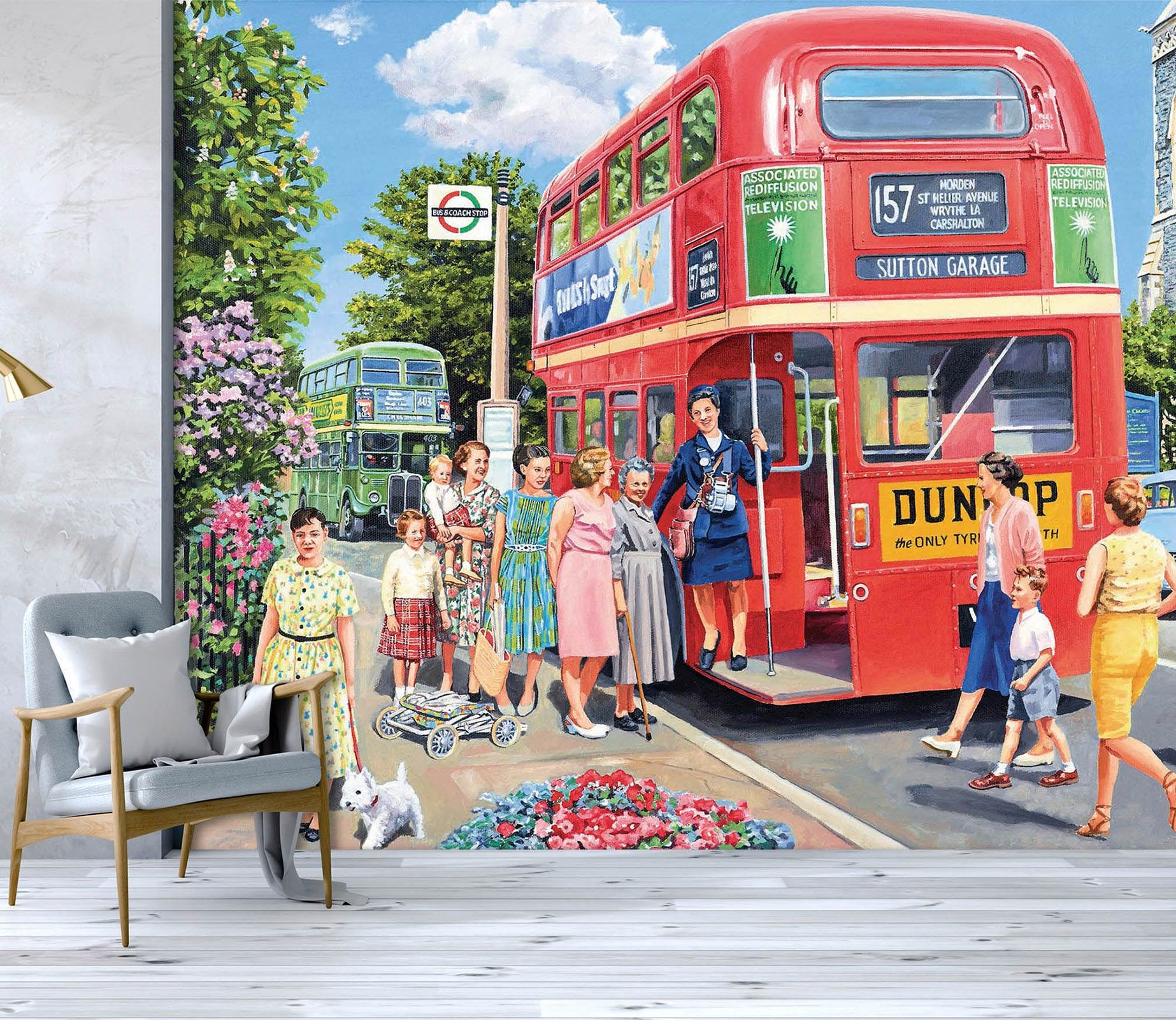1846x1600 3D Convenient Double Decker Bus S6786 Removable Wallpaper Self