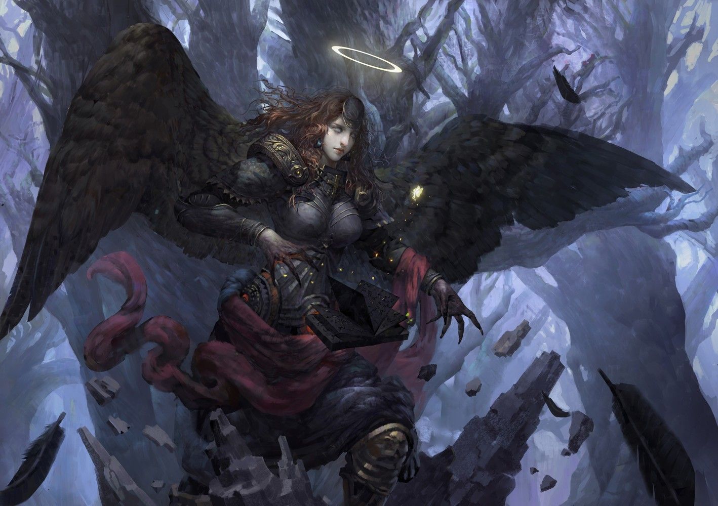 1418x1000 angel, fantasy art, fallen angel Gallery HD Wallpaper