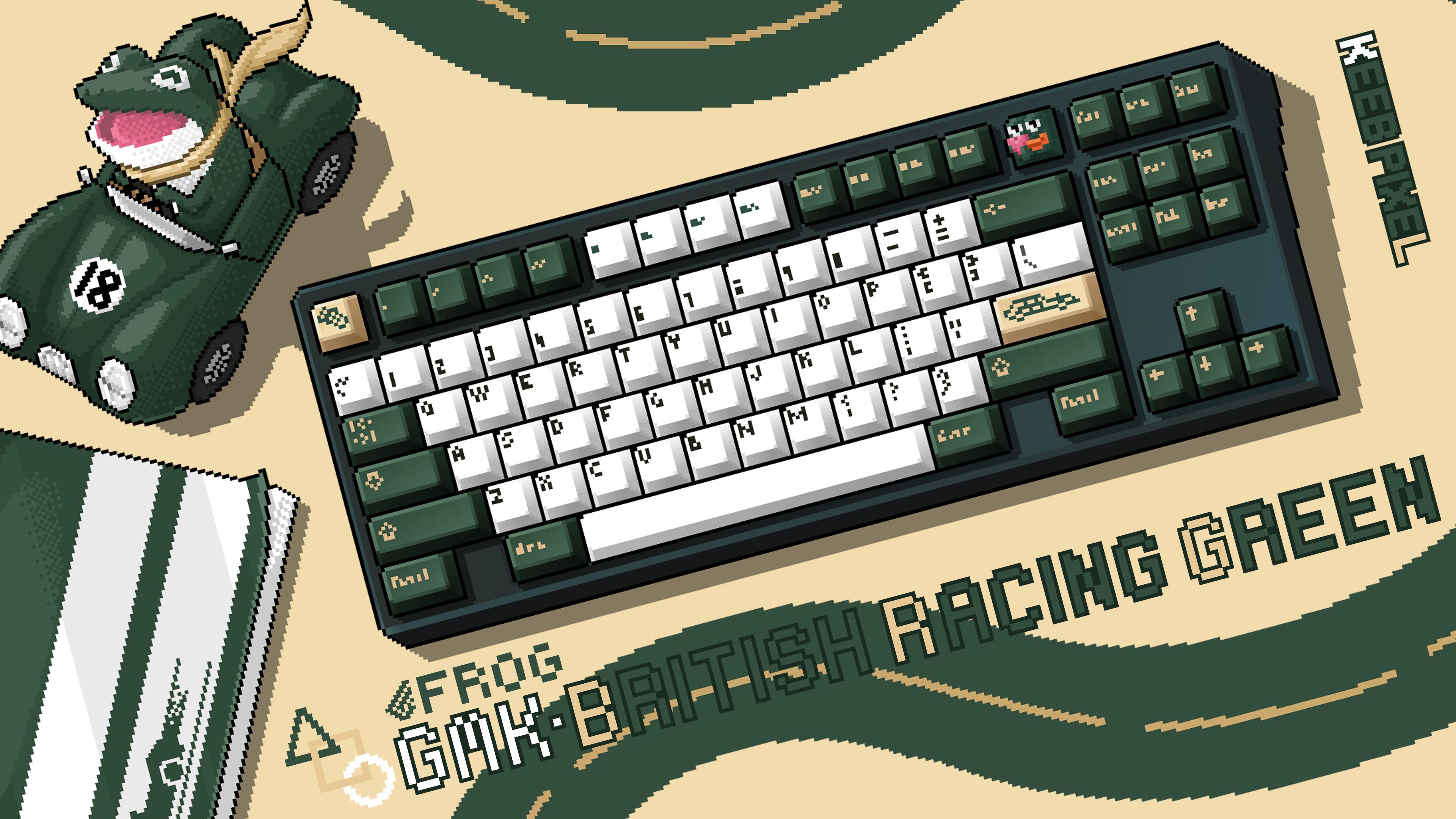 3840x2160 OLIVIOUS- British Racing Green &amp; FROG #keycap #keycaps #keyboard #keyboards #mechanicalkeyboard #mechanicalkeyboards #sakeycaps #gmkkeycap #pixelart #wallpaper #gmk #Frog #britishracinggreen #racinggreen #racing #racingcar