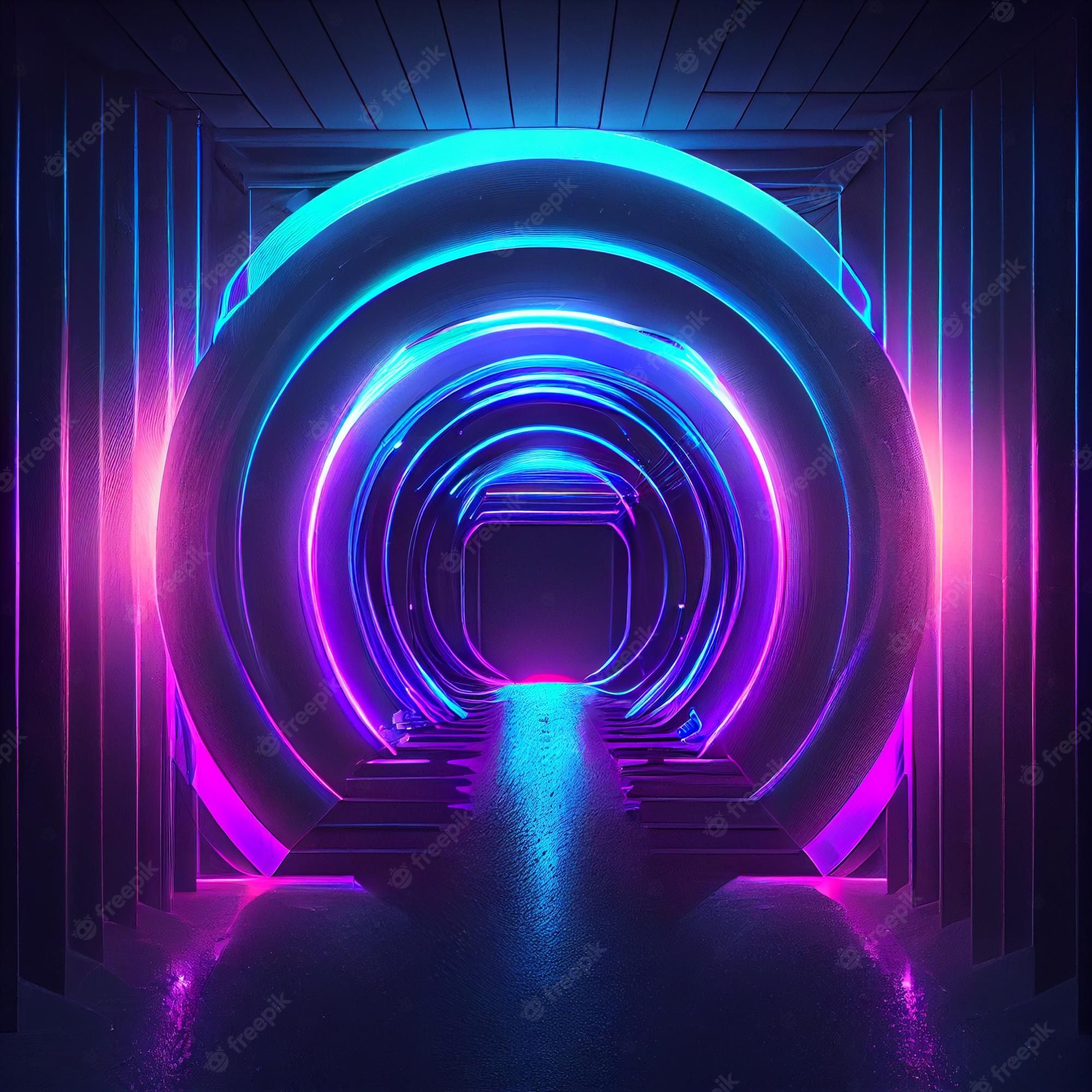 2000x2000 Premium Photo. Neon tunnel background room with neon lights wallpaper