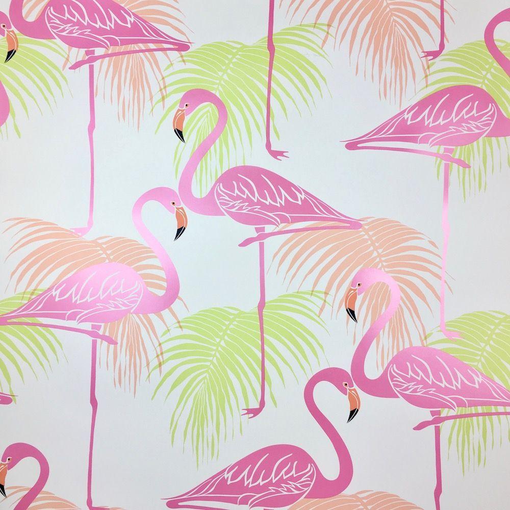 1000x1000 Flamingo Wallpaper Tropical Exotic Print Palm Tree Bird Luxury