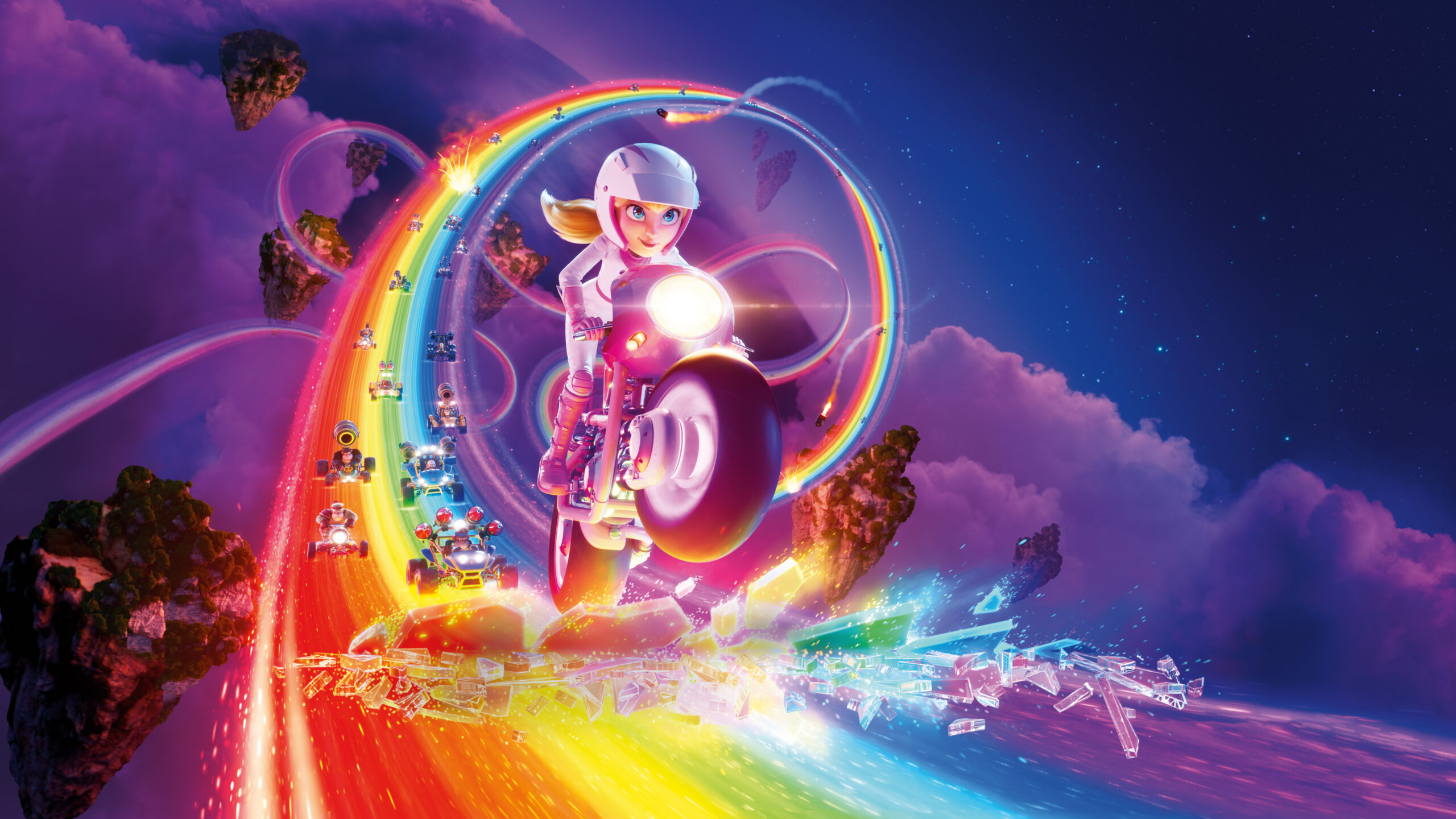 2560x1440 The Super Mario Bros Movie Princess Peach Mario Kart 4K Wallpaper