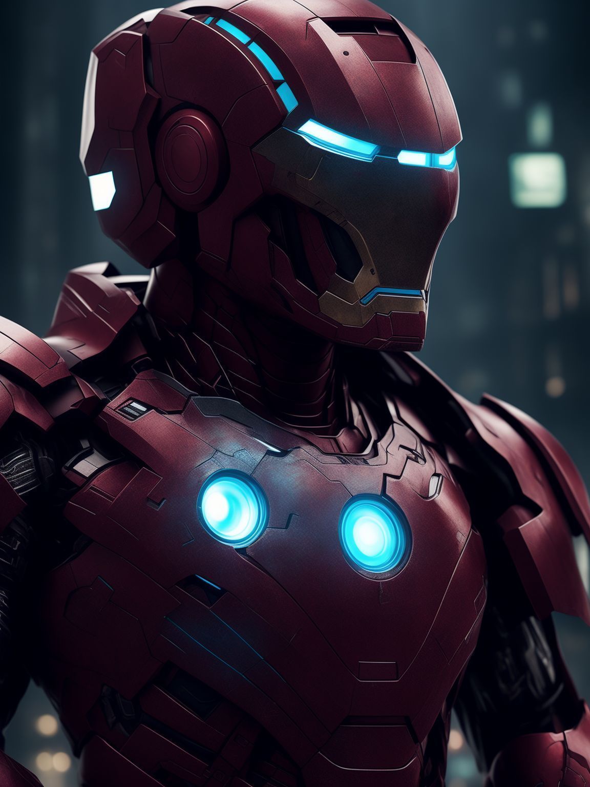 1152x1536 Subtle Bat508: Zombie Iron Man With Shield In Cyber Punk City