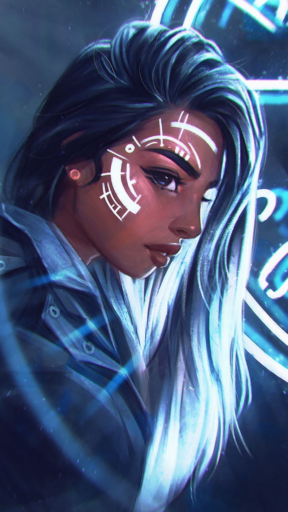 938x1668 Download Wallpaper 938x1668 Girl, Face, Paint, Light, Art Iphone 8 7 6s 6 For Parallax HD Background