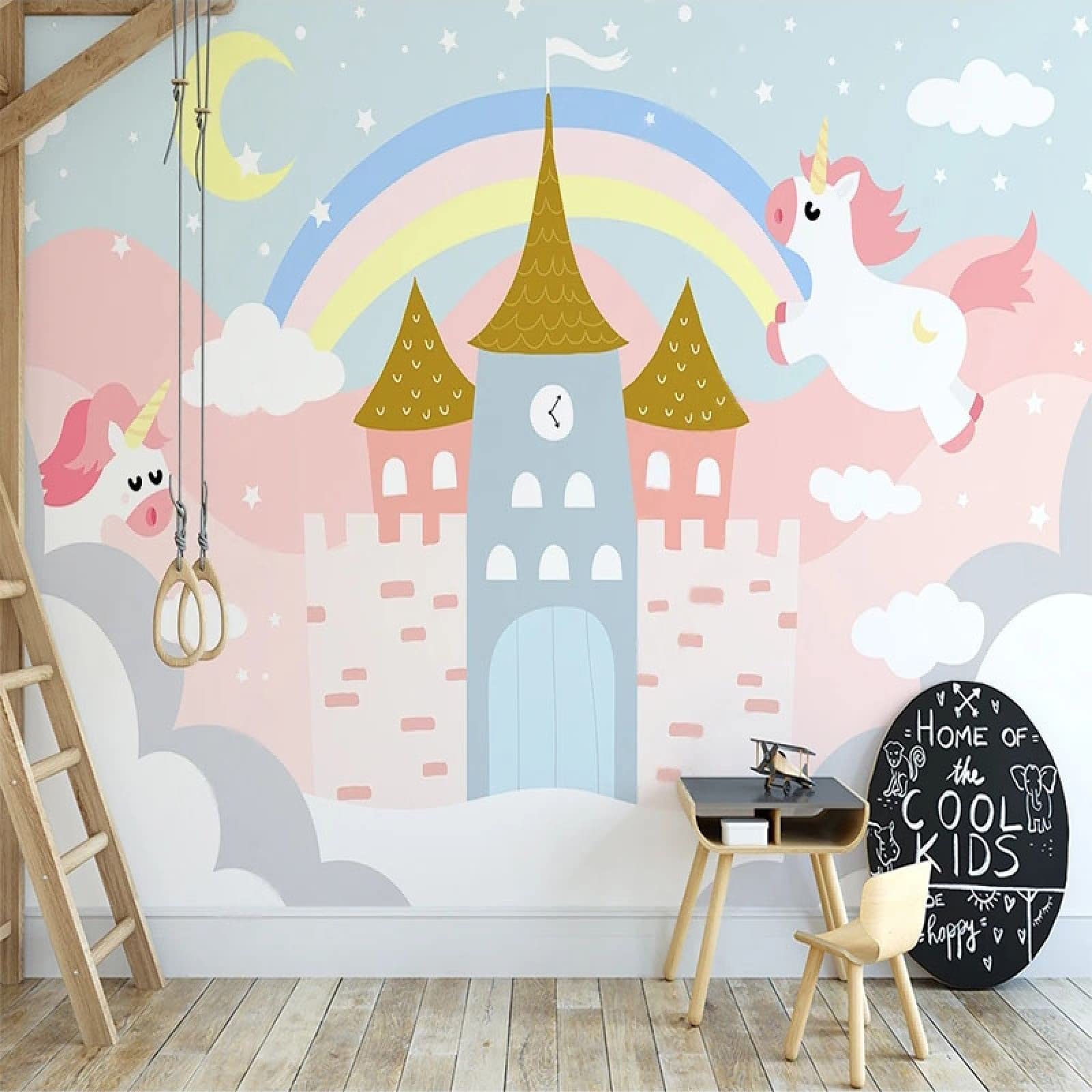 1600x1600 Pink Rainbow Castle Mural Wallpaper, Modern Art Children's Room Wall Poster Murals, Nordic Cartoon Wallpaper Living Room Study Bedroom Backdrop 98.4Wx68.9H No Adhesive : Tools & Home Improvement