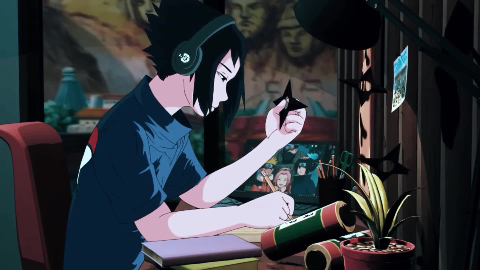 1920x1080 Sasuke Studying with Shuriken in Hand Anime Live Wallpaper Desktop Wallpaper