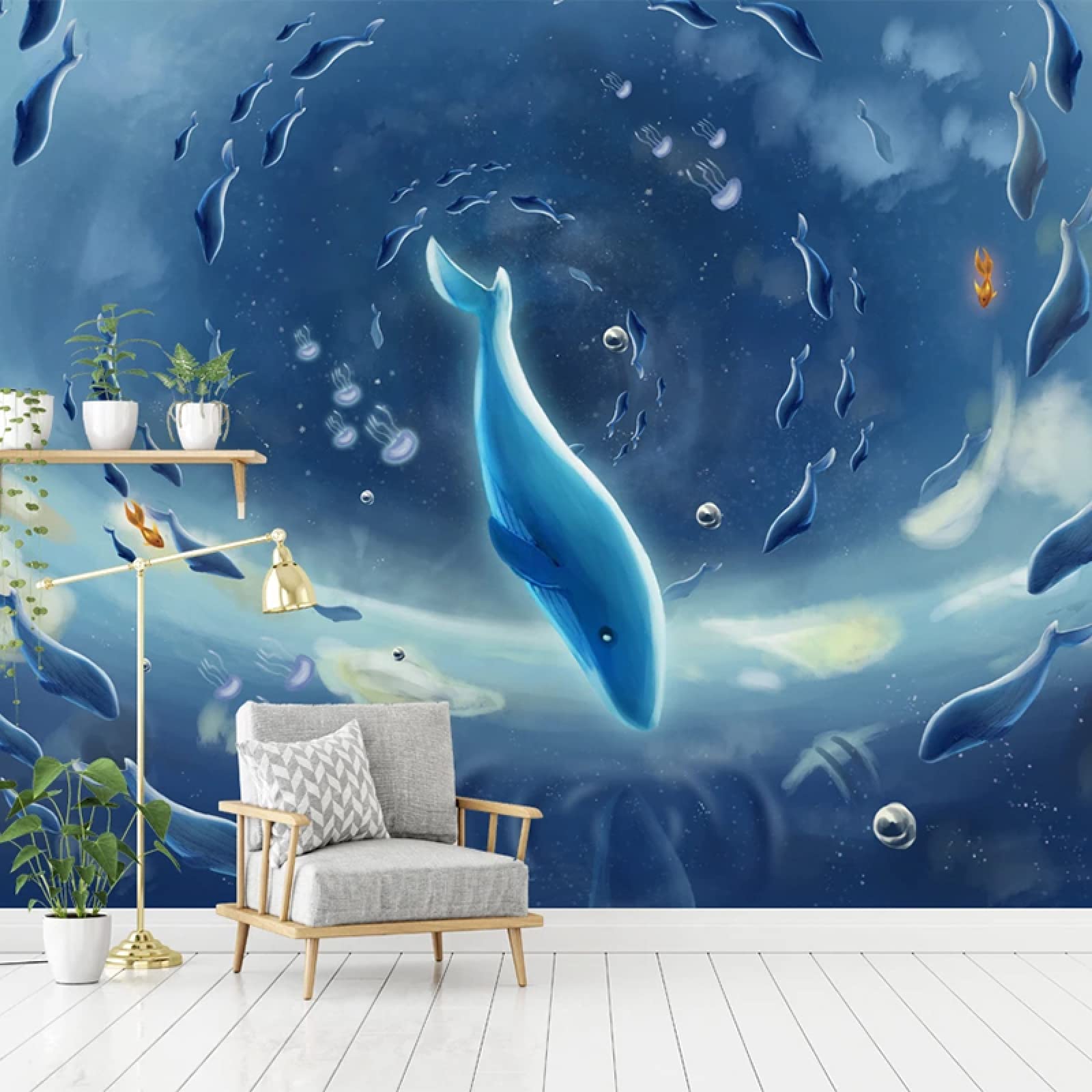 1600x1600 Whale 3D Mural Wallpaper, Cartoon Removable Wallpaper Peel And Stick, Living Room Bedroom ​Study Room Decor Self Adhesive Wallpaper Large Wall Mural 98W X 70H : Tools & Home Improvement