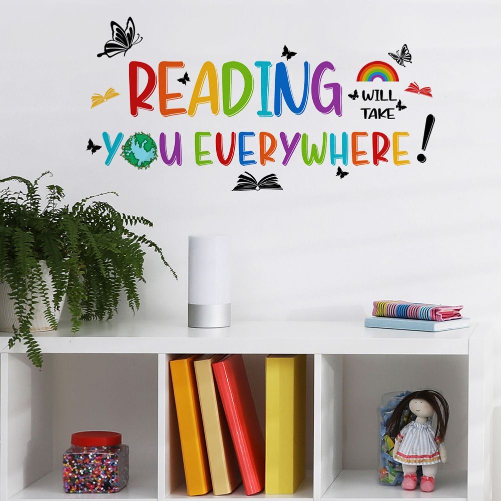 1001x1001 Color Inspirational Reading Phrases Wall Stickers Study Background Decoration Mural Home Decor Self Adhesive Cartoon Wallpaper _