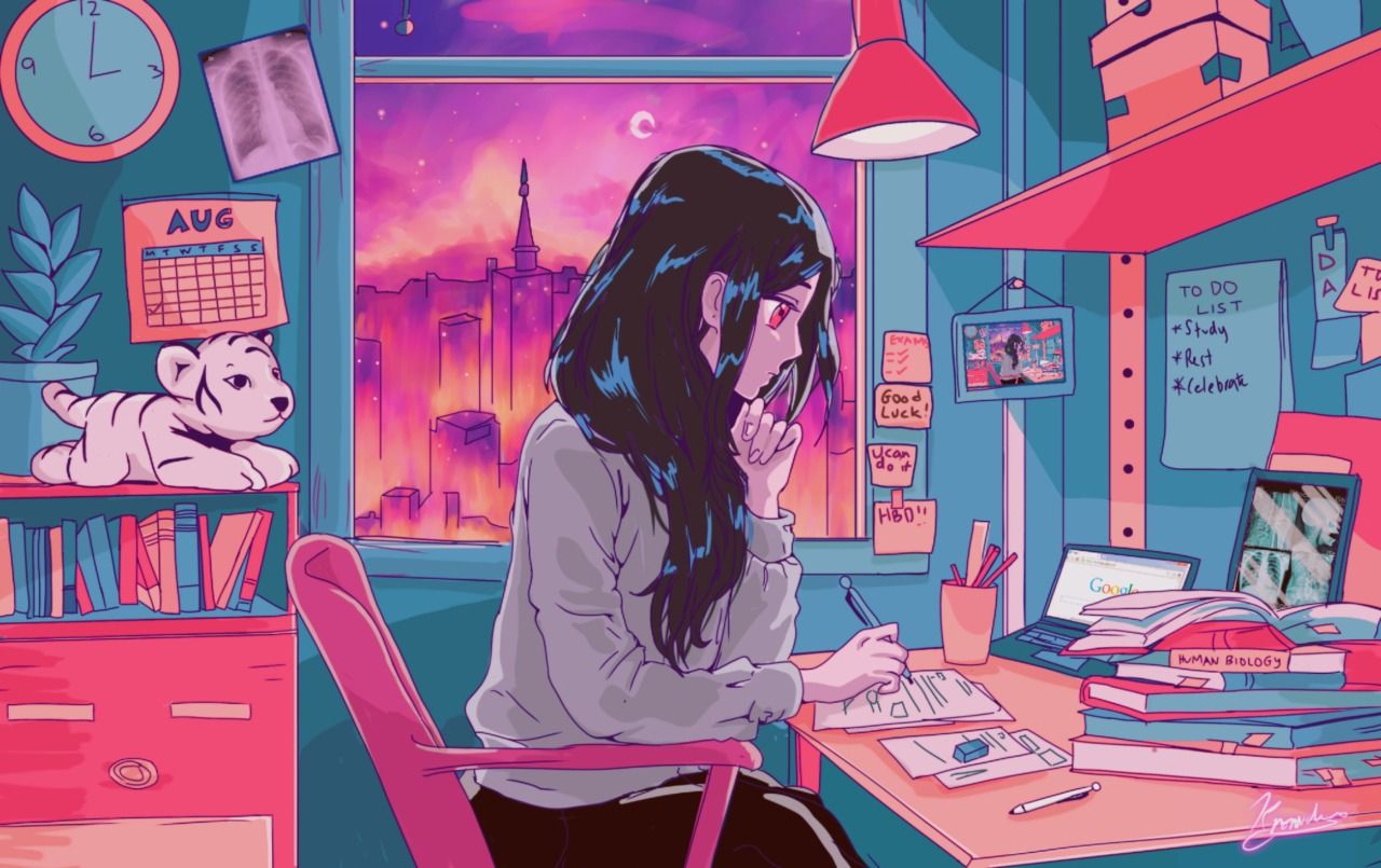1280x805 Anime Girl Studying Wallpaper