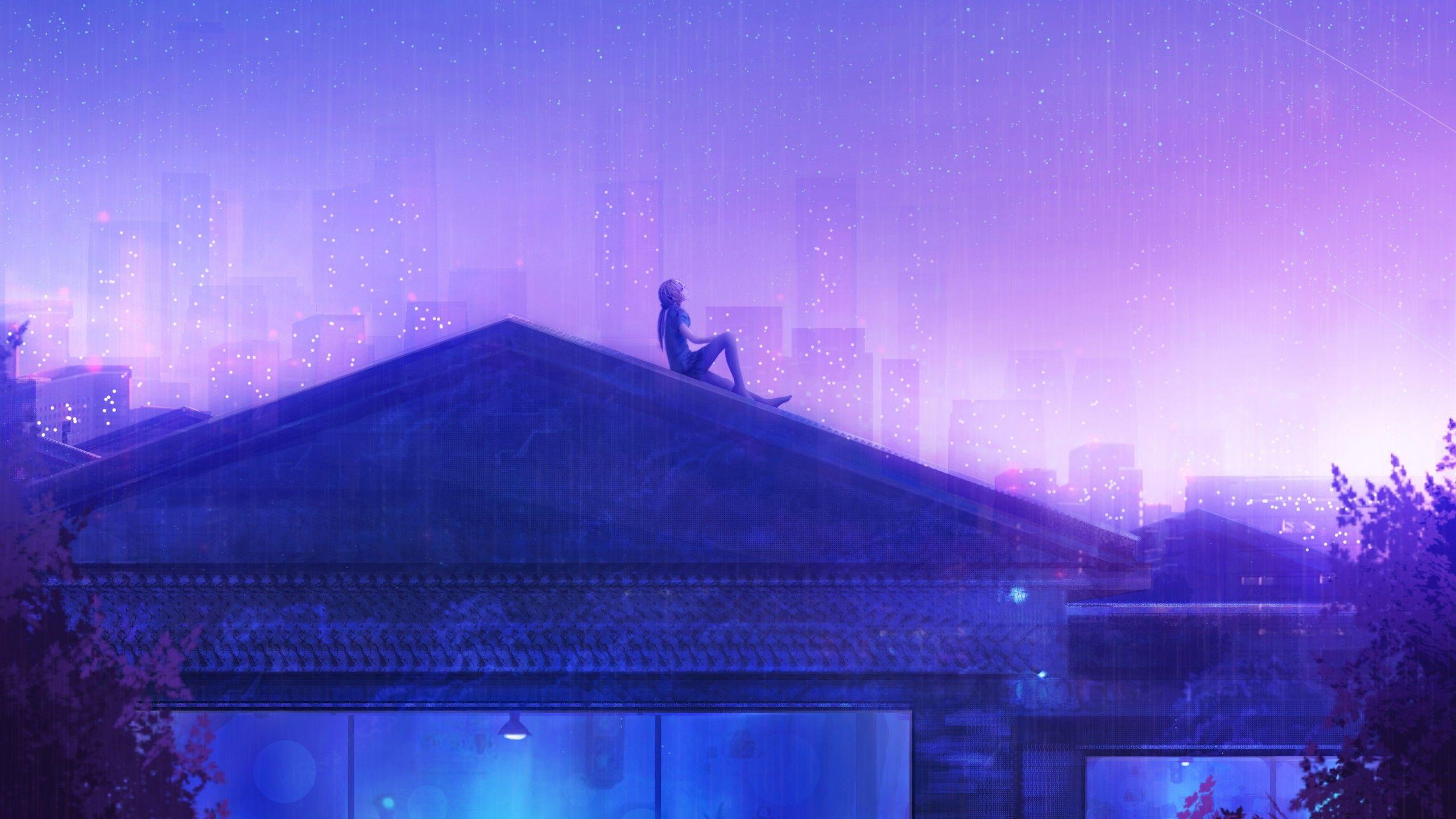 2560x1440 Wallpaper Girly, Dream, Roof, Counting stars, Purple, Mood, Girl, HD