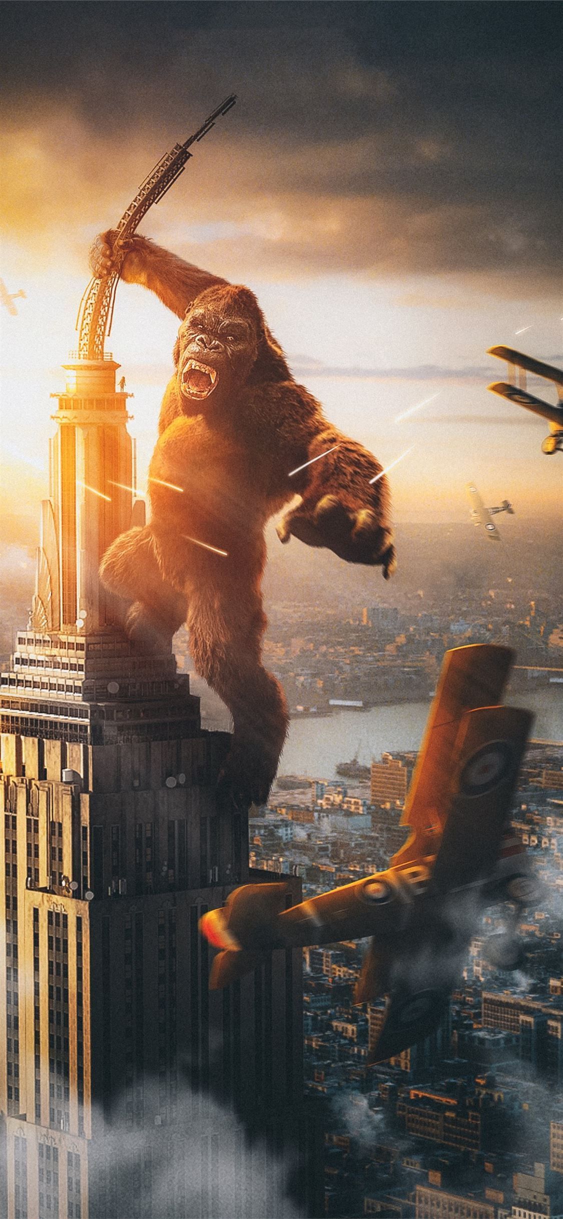 1125x2436 king kong vs plane #KingKong #movies #iPhoneXWallpaper. King kong art, King kong, City iphone wallpaper