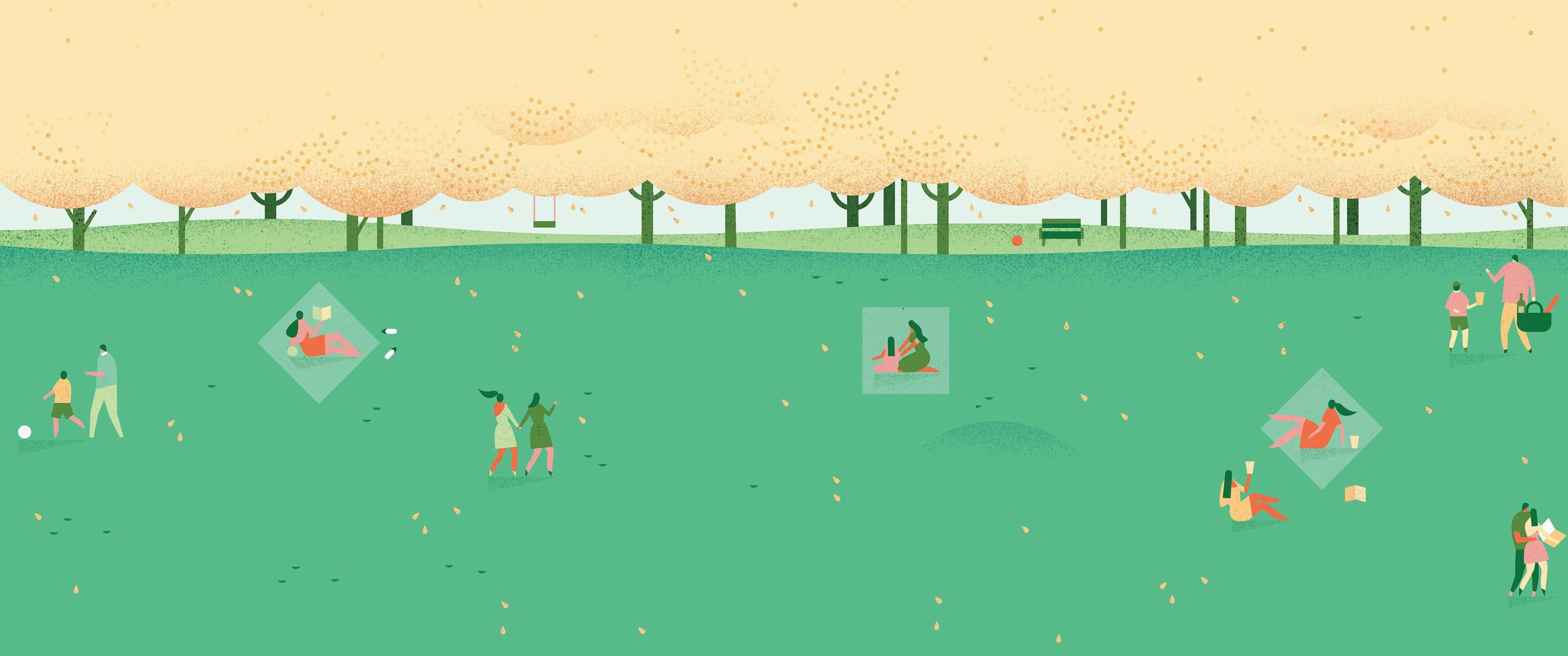 3440x1440 people minimalism park trees 1080P, 2k, 4k HD wallpaper, background free download