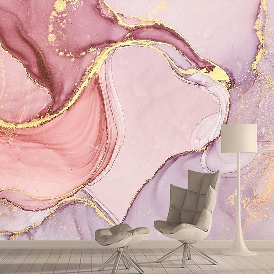 894x894 Minimalist Modern Pink Marble Pattern Wallpaper 3D Wall Murals, Golden Line Texture Large Wallpaper Mural Space Render Illustration, Suitable for Living Room and Bedroom, 118 W x 82.6 H