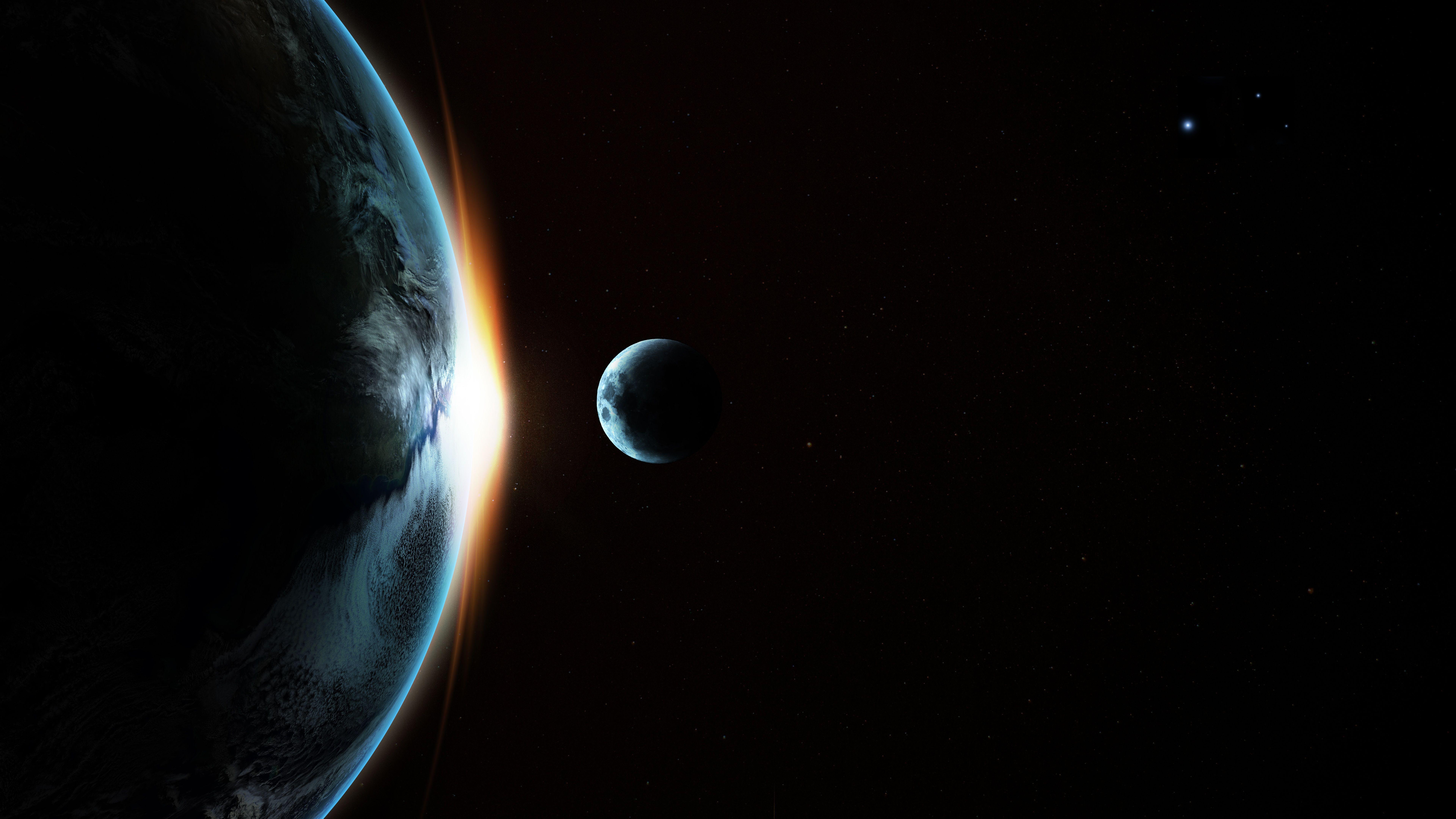 7680x4320 Download wallpaper 7680x4320 earth, moon, transit, galaxy HD background