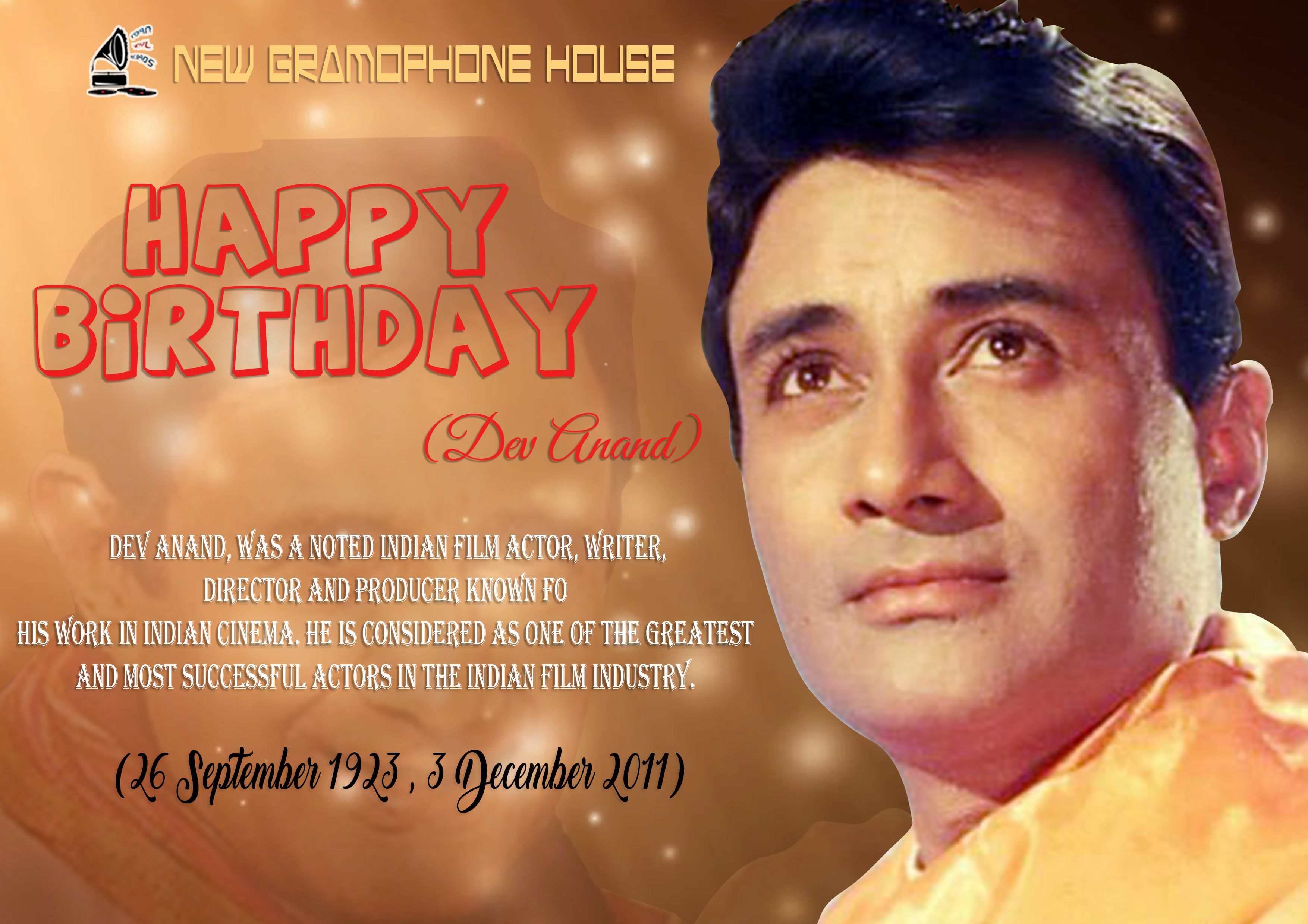 3508x2480 Wishing You A Very Happy Birthday !!! !! DEV ANAND JI !! (RIP) #NewGramophoneHouse. Film writer, Very happy birthday, Happy