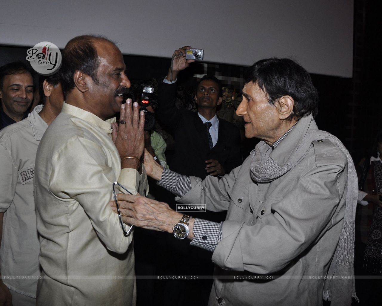 1280x1024 Wallpaper Anand and Rajinikanth at Robot premiere at PVR size:1280x1024