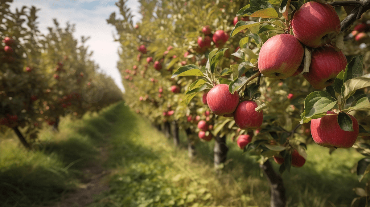 1200x673 An Orchard Of Apples Ripe In The Orchard Background, Picture Of Apple Trees Background Image And Wallpaper for Free Download
