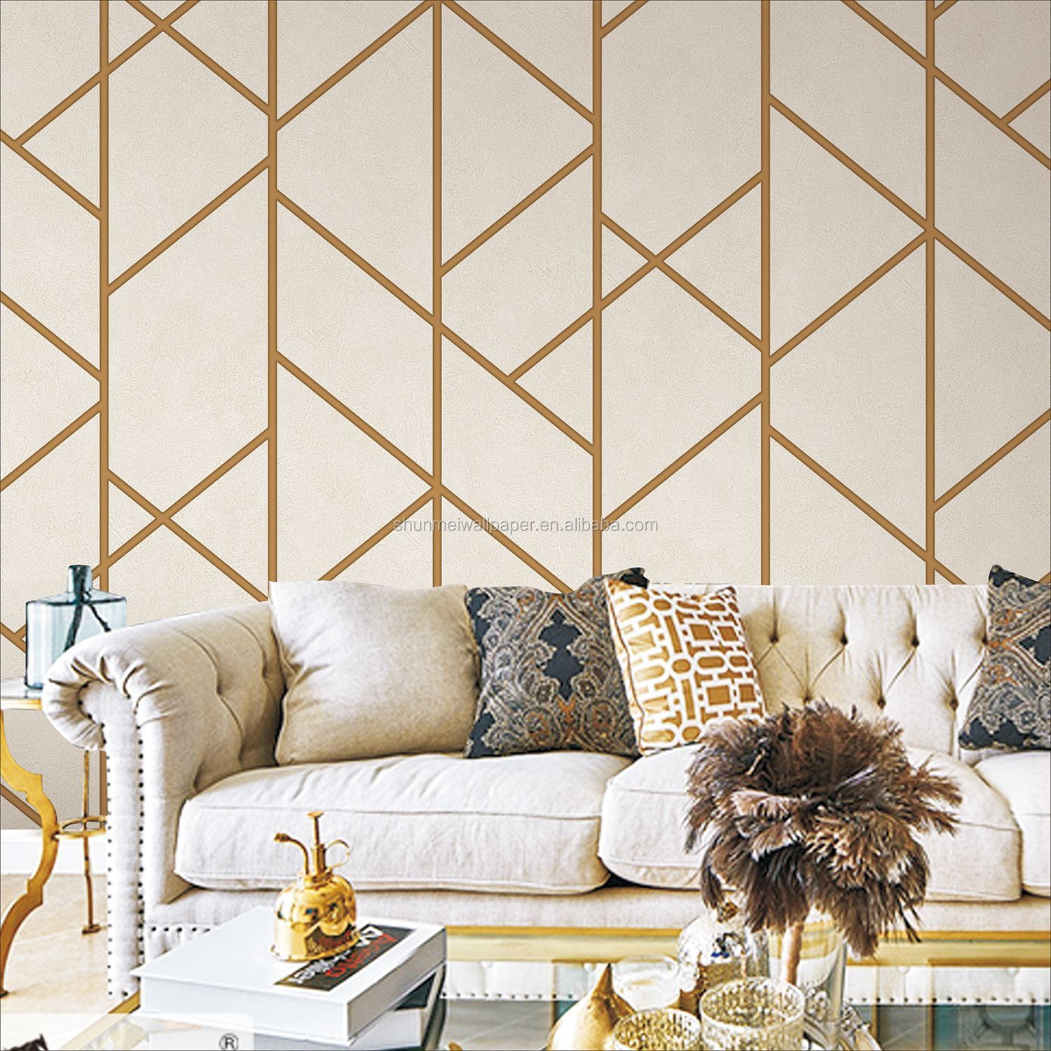 1500x1500 Source Silver Yellow 3D Embossed Modern Wallpaper For Walls Roll Simple Lines Plain Wall Paper Home Decor on m.