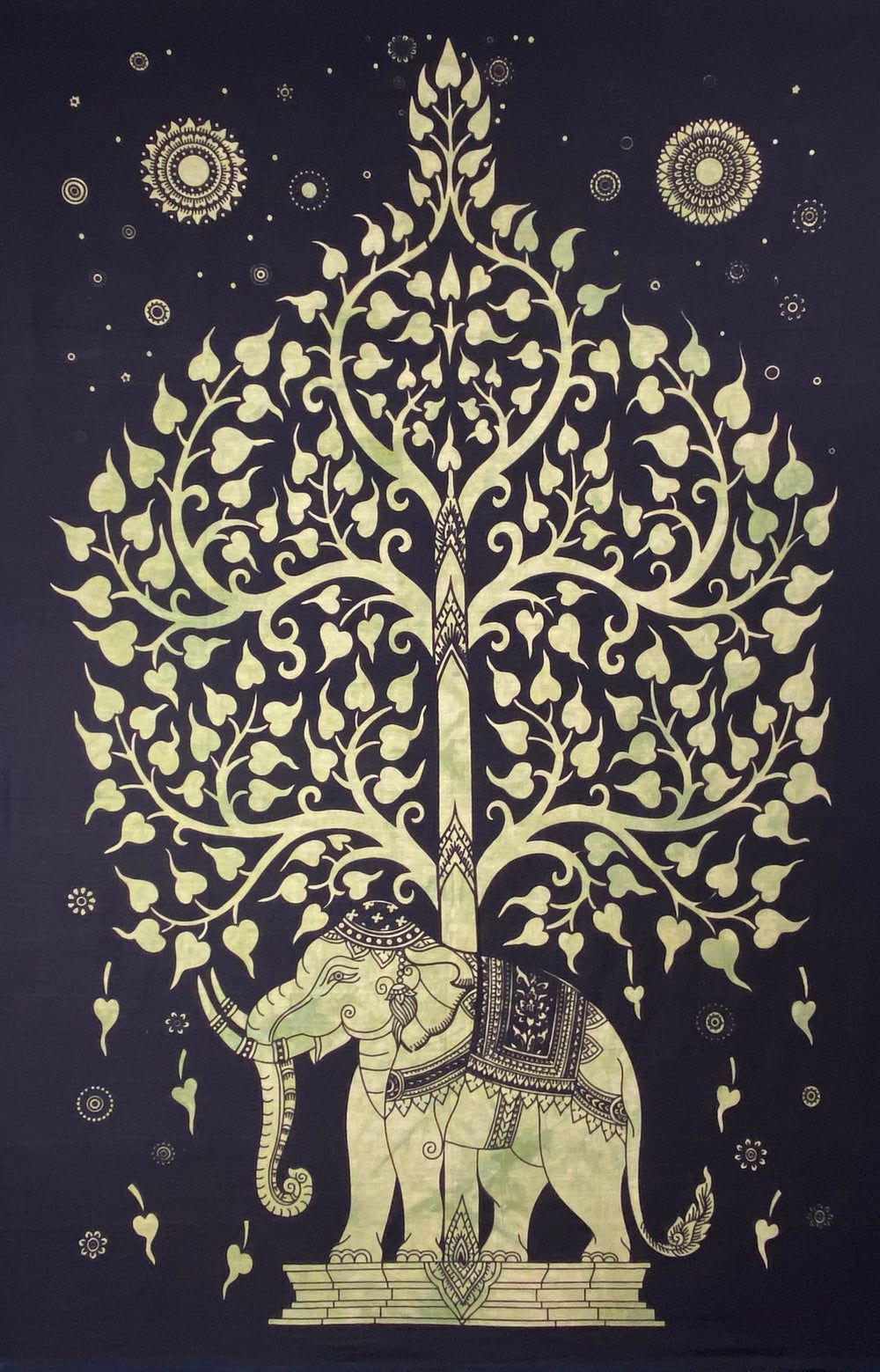 1000x1559 ELEPHANT BODHI TREE. TAPESTRY. WALL HANGING