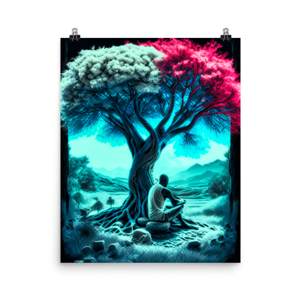 1000x1000 Man Sitting in Front of Tree Wallpaper. Dark Crimson & Light Aquamarine. Optical Illusion Art. All About Growing & Hunting Mushrooms