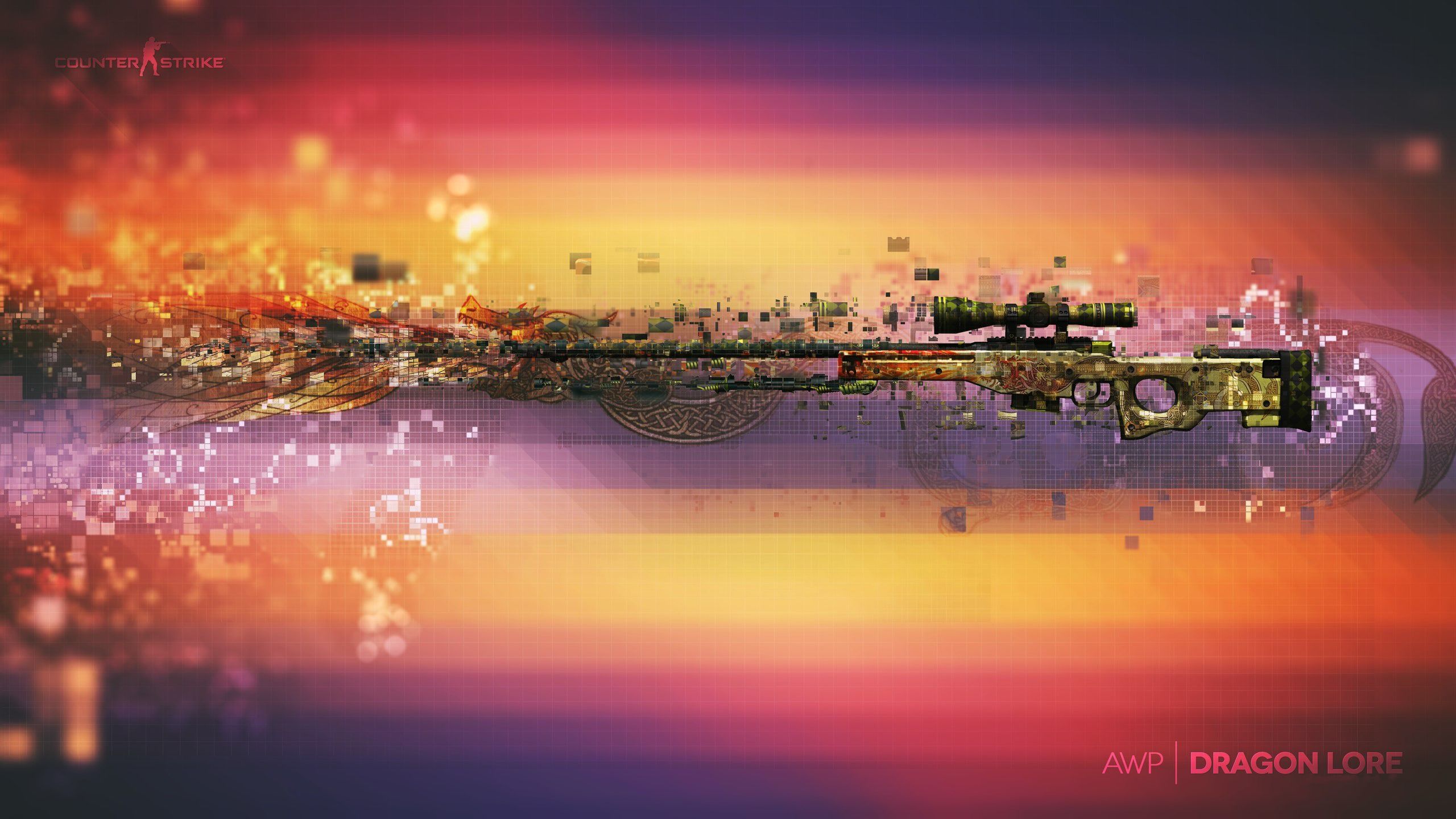2560x1440 Download wallpaper pixels, counter strike, rifle, global offensive, csgo, awp, cs go, dragon lore, section abstraction in resolution 2560x1440