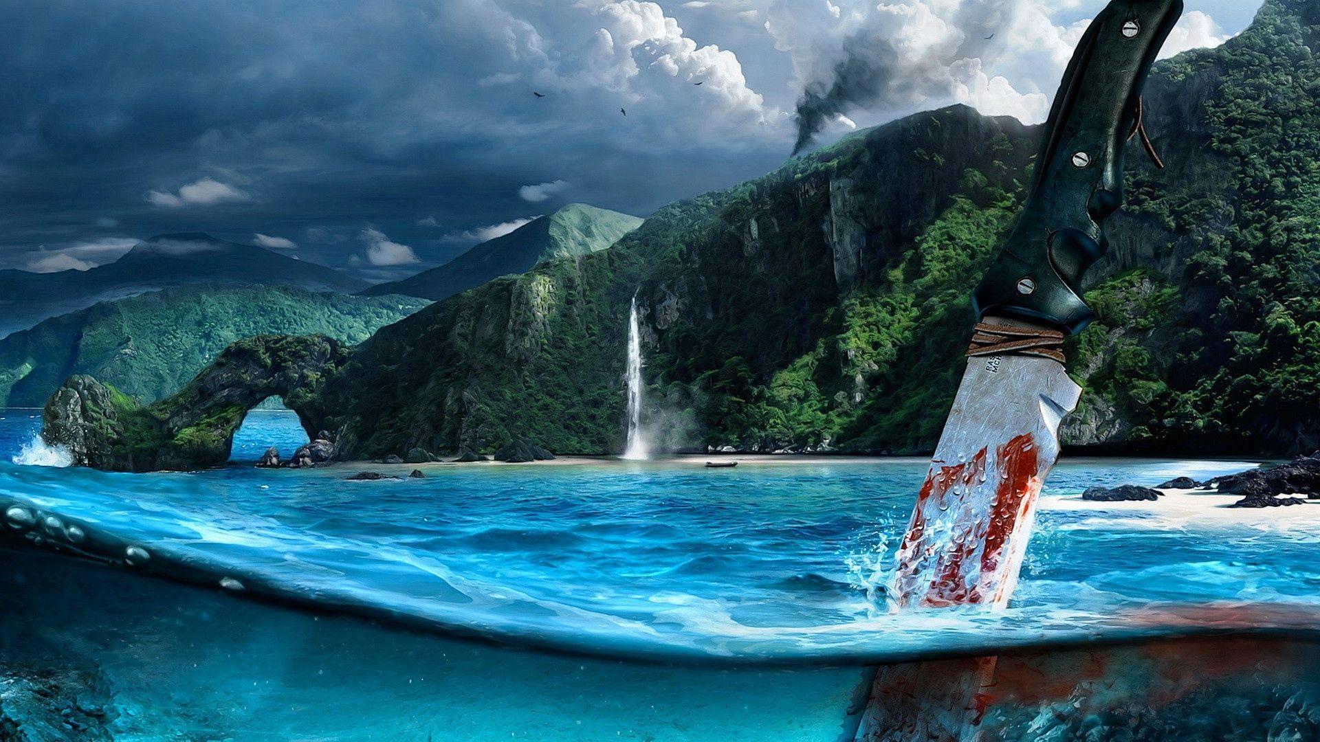 1920x1080 Exclusive Far Cry Knife Island Green Blood Wallpaper « Kuff Games