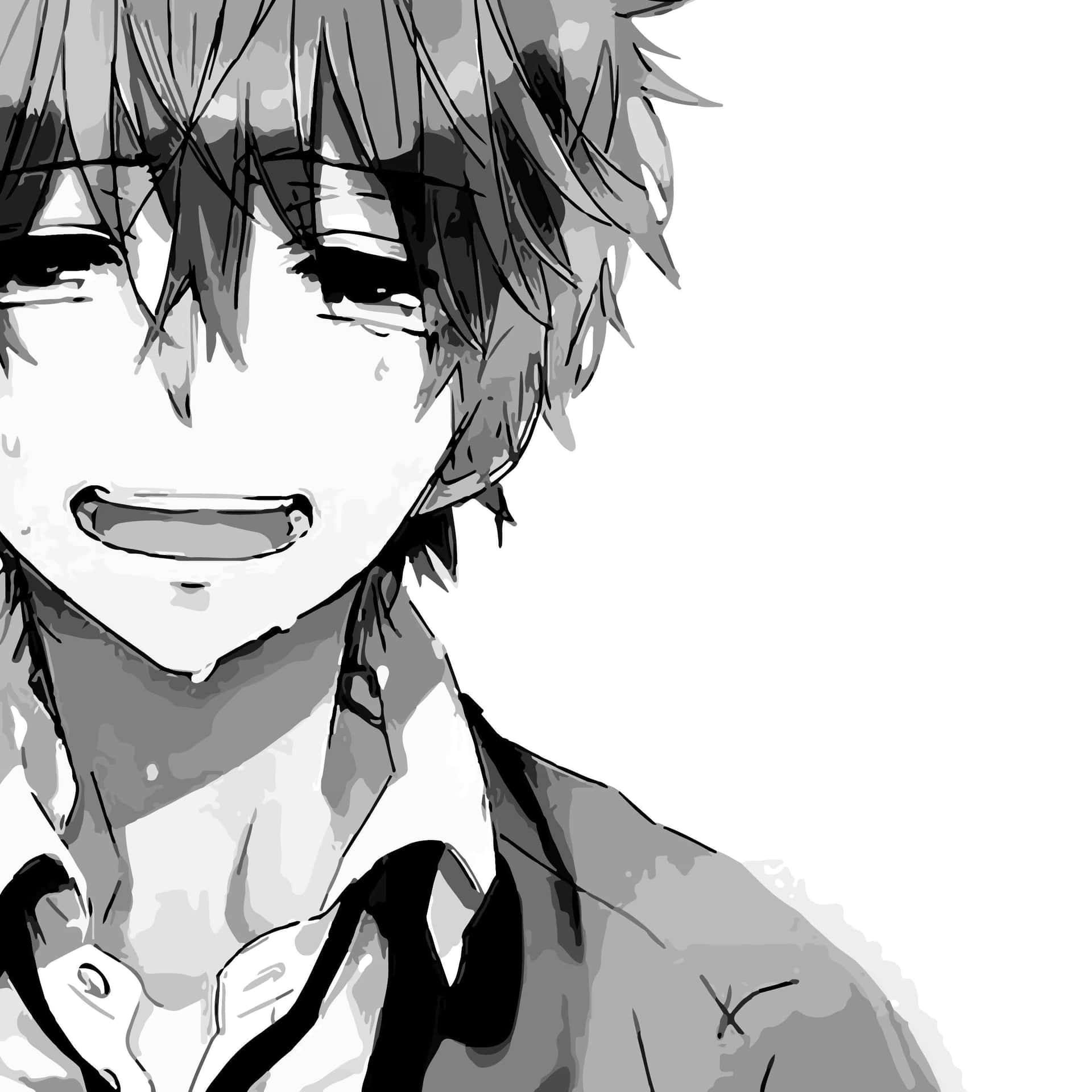 1920x1920 Download A creepy anime boy with pale skin and a face full of terror. Wallpaper