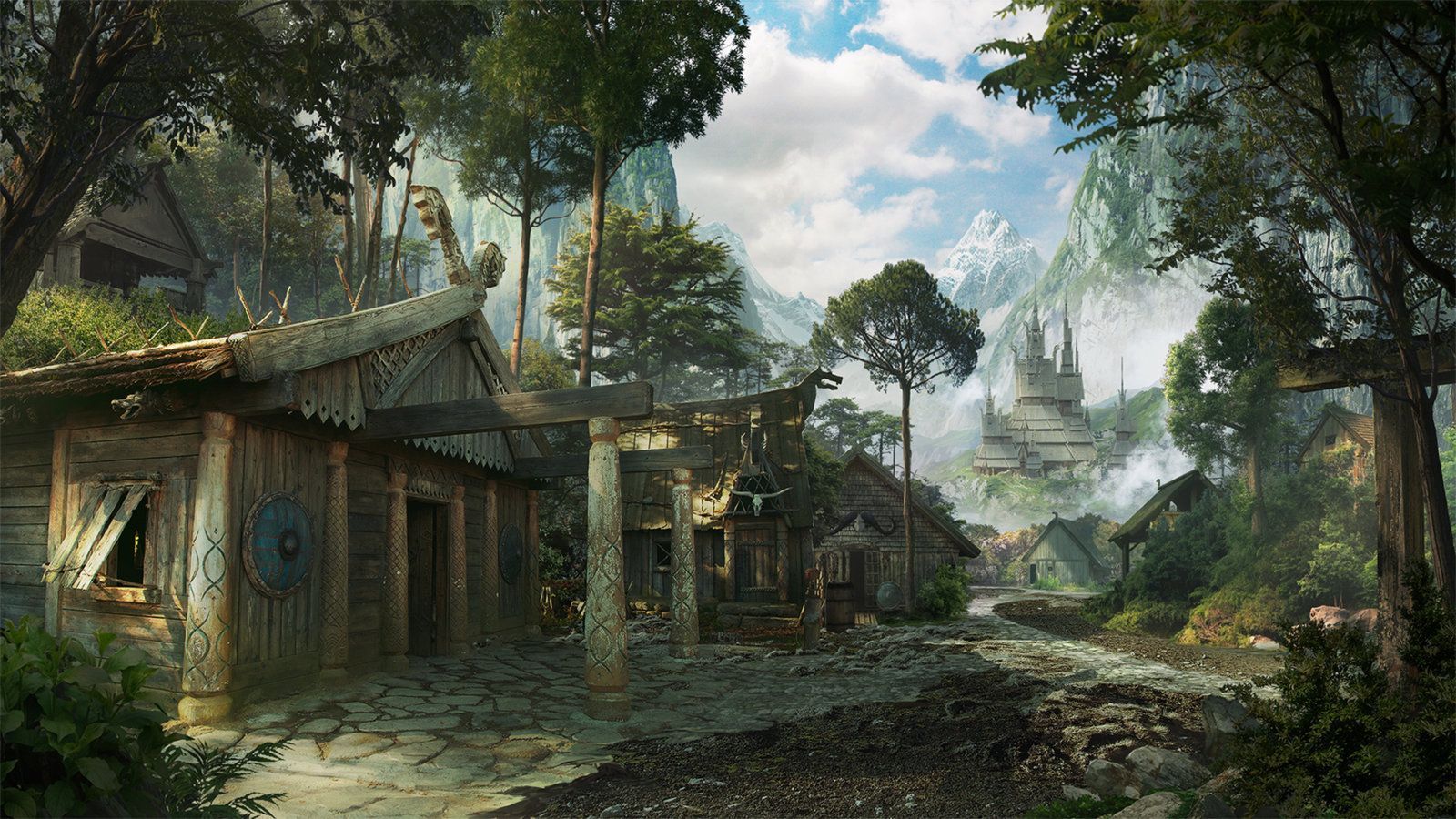 1600x900 Fantasy Viking Village. Fantasy village, Viking village, Fantasy landscape