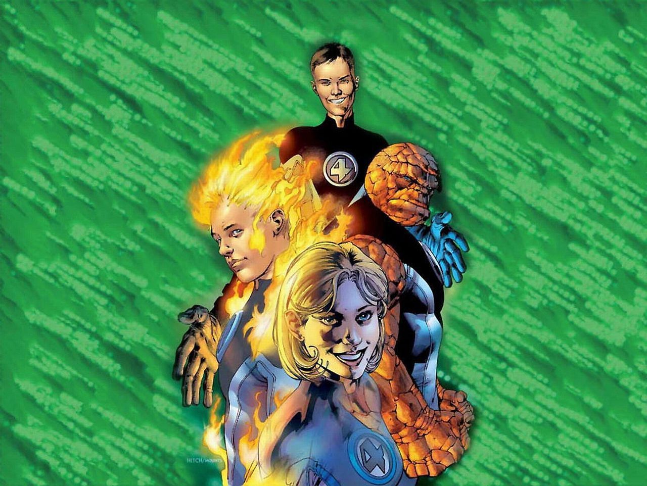 1280x962 HD desktop wallpaper: Comics, Human Torch (Marvel Comics), Invisible Woman, Johnny Storm, Mister Fantastic, Thing (Marvel Comics), Fantastic Four download free picture