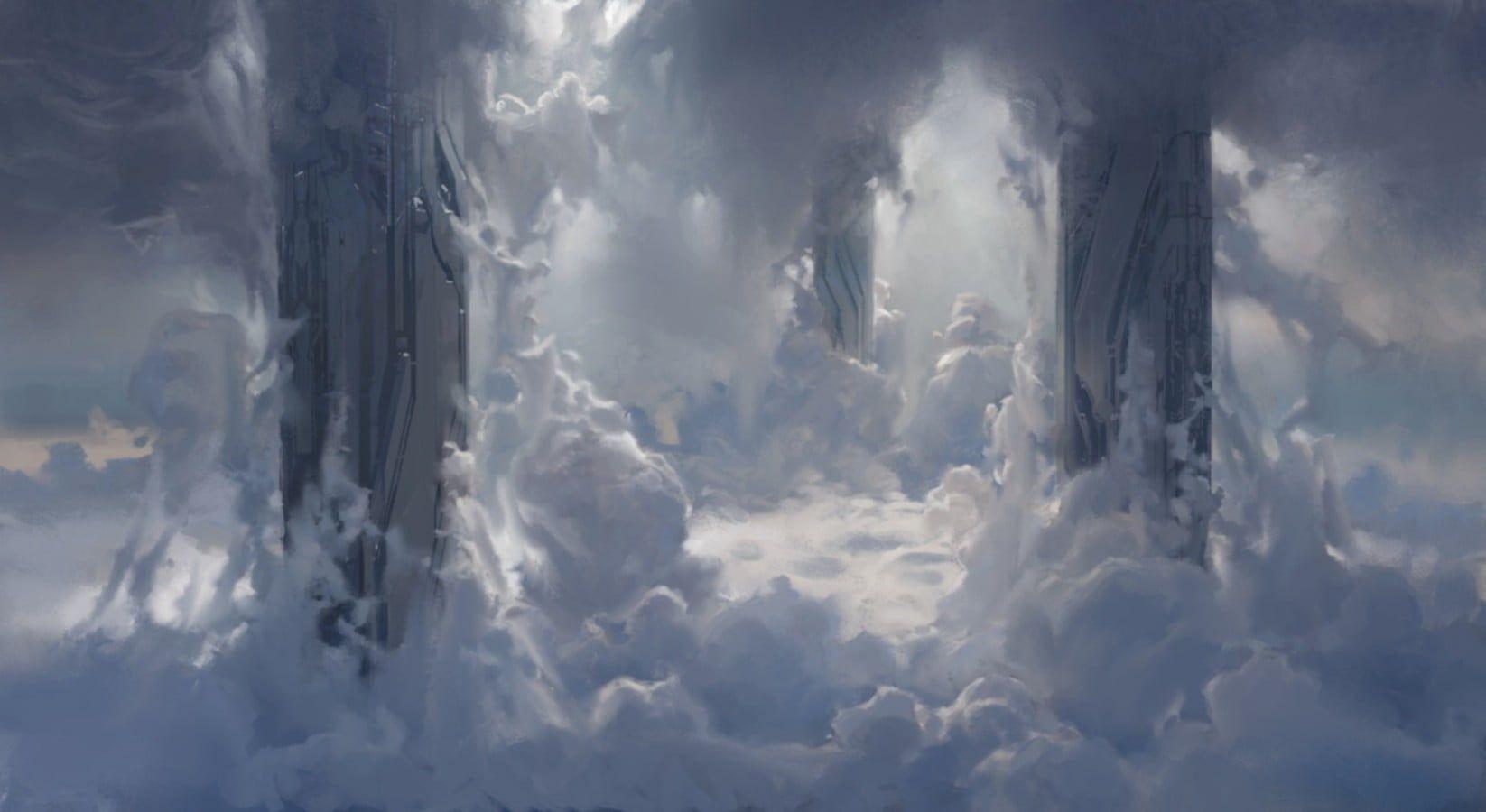 1646x900 Two gray pillars, Halo, clouds, science fiction, video games HD