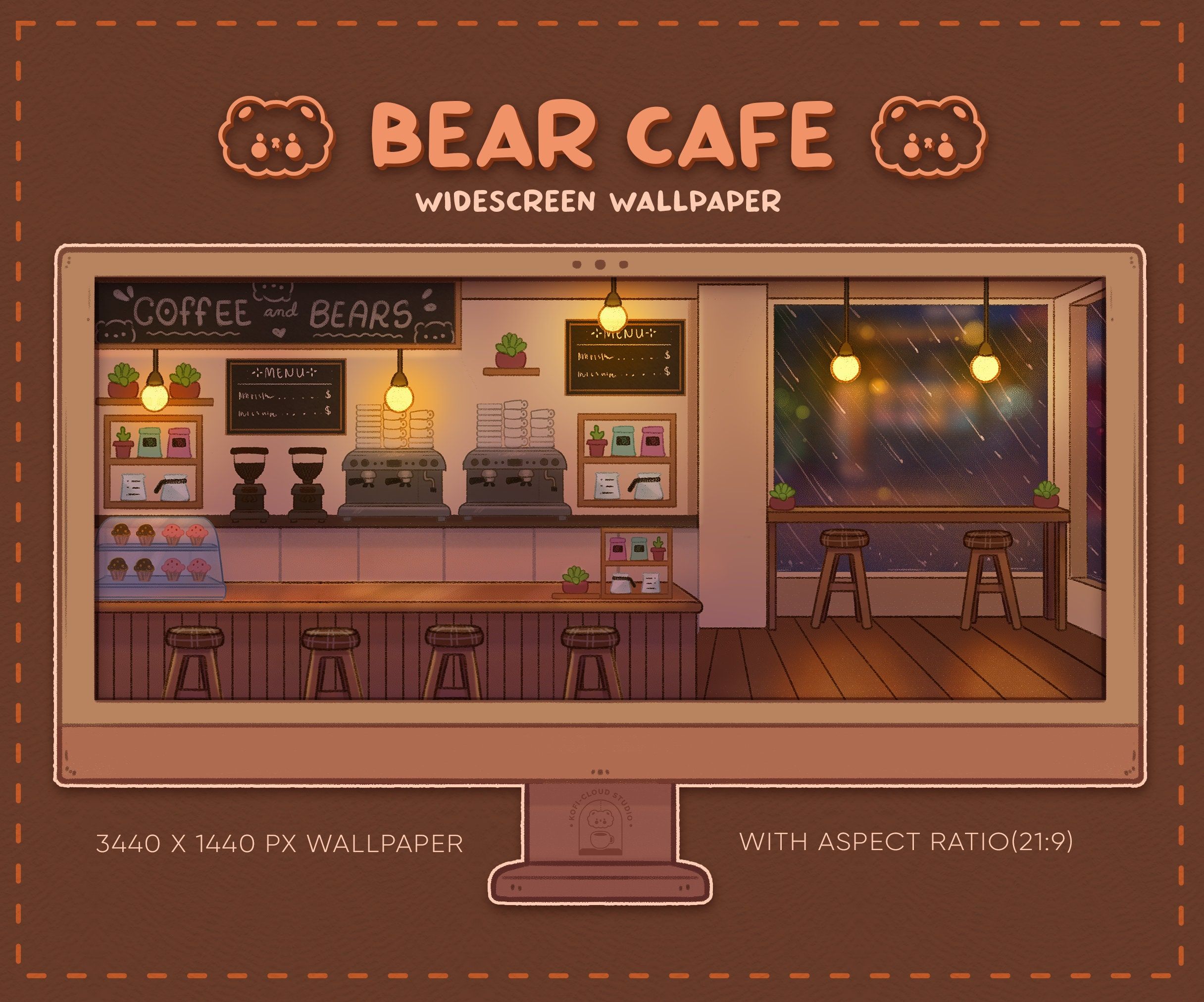 2432x2025 Ultra Wide Desktop Wallpaper Bear Cafe Cute Desktop