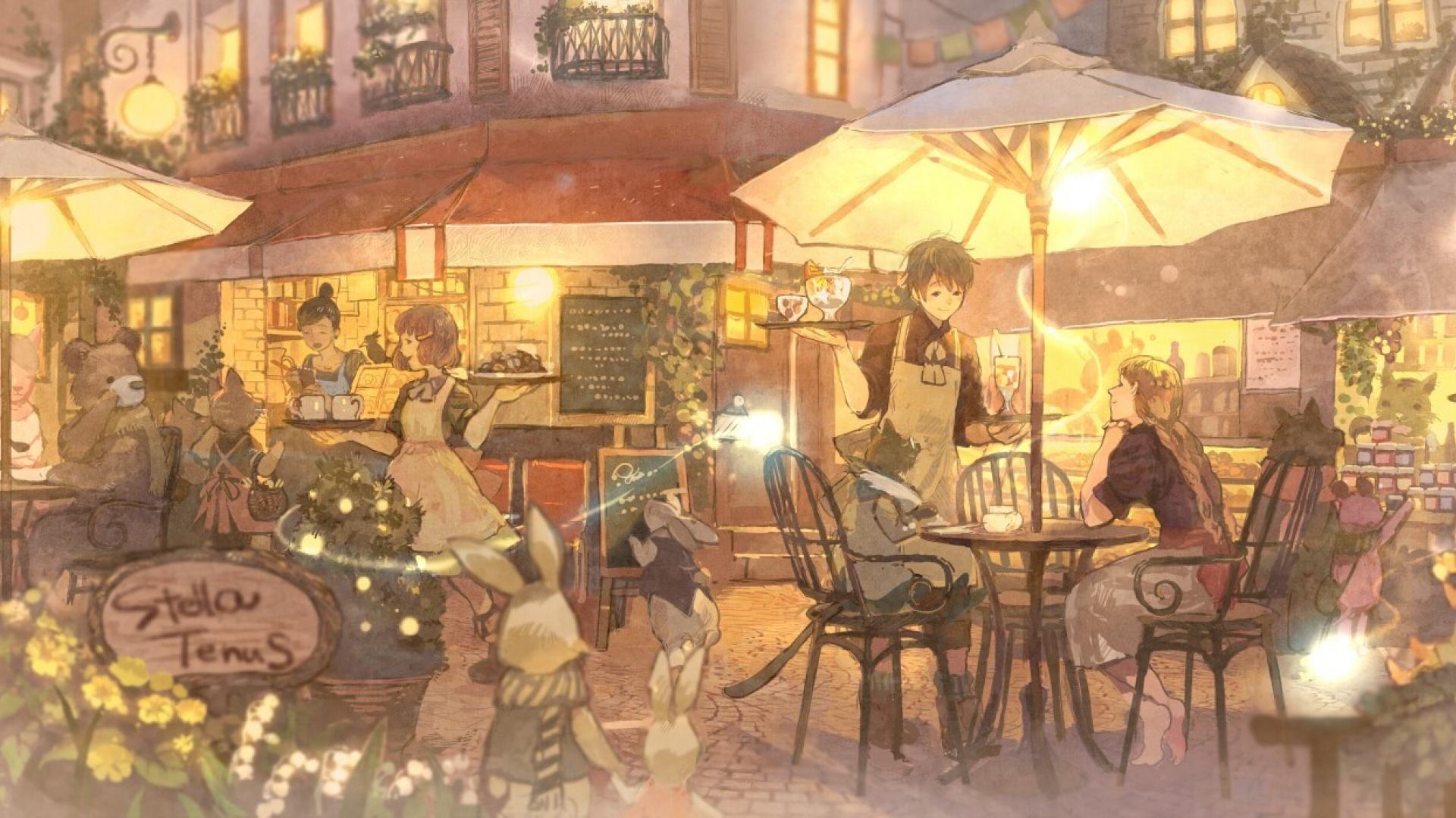 1920x1080 Cafe Anime Wallpaper