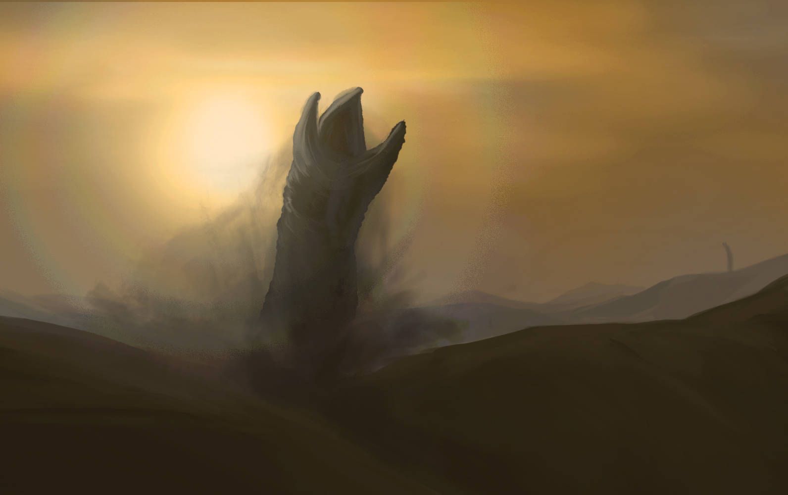 1592x1000 Download The enormous sandworm surfacing from Arrakis desert in Dune Wallpaper